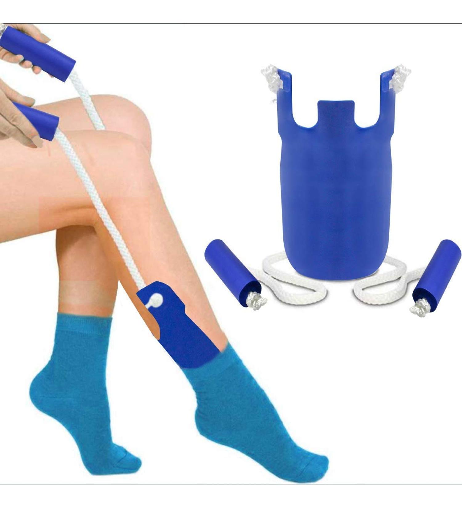 Stocking puller stocking puller aid for pulling on socks and stockings for seniors or physically handicapped people (blue)
