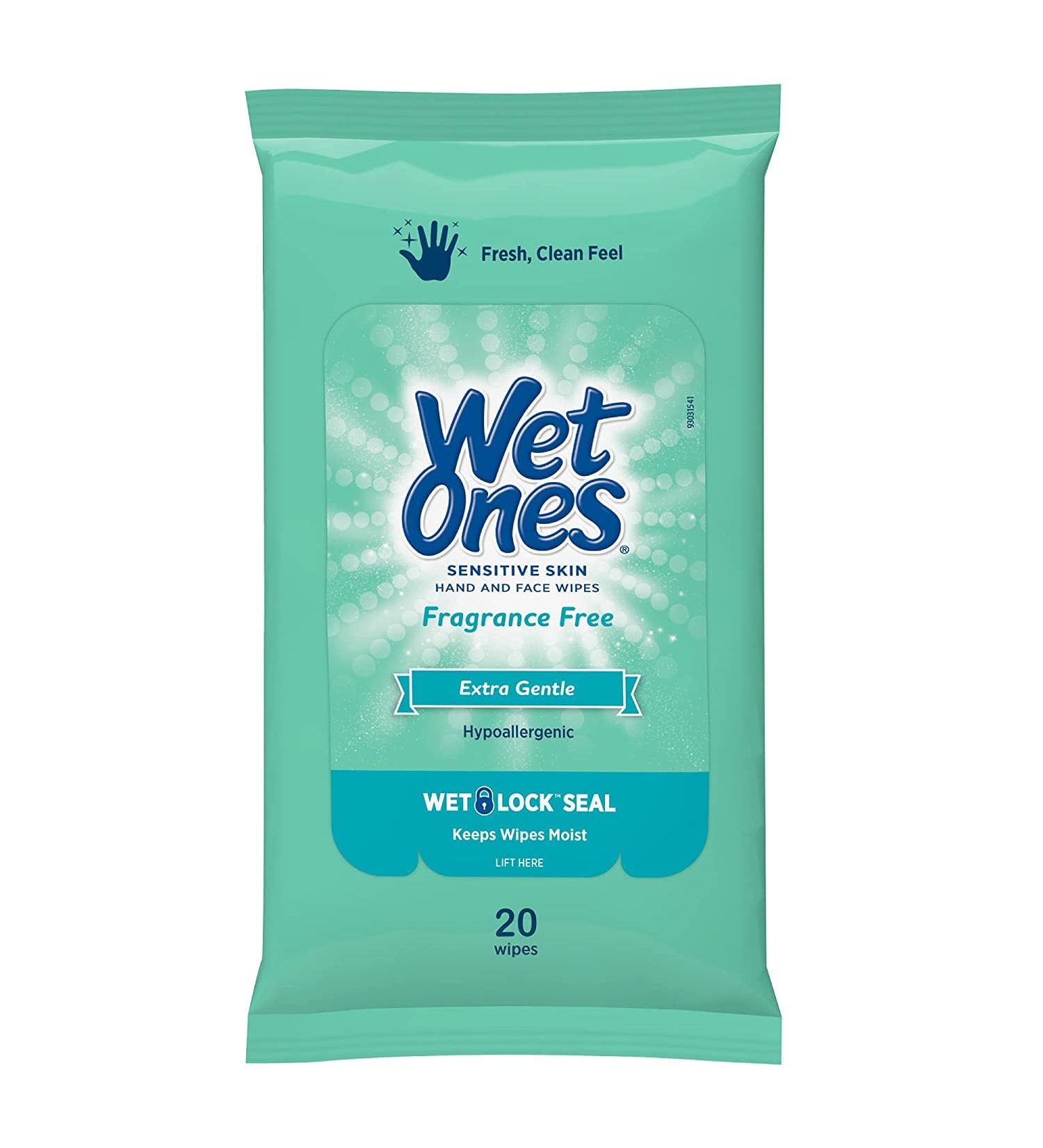 Wet Ones Sensitive Hand & Face Wipes - 20 Count Travel Pack (Pack of 5) - 100 Wipes Total - Buy Online on GoSupps.com