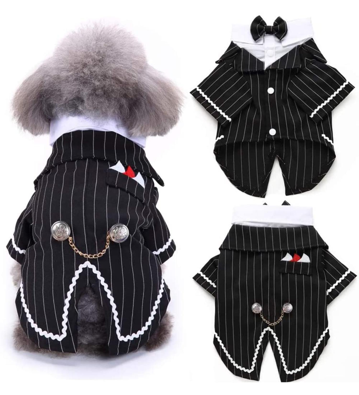 DENTRUN Dog Tuxedo Suit with Bow Tie - XL Black Dog Wedding Clothes & Christmas Outfit - Buy Online on GoSupps.com