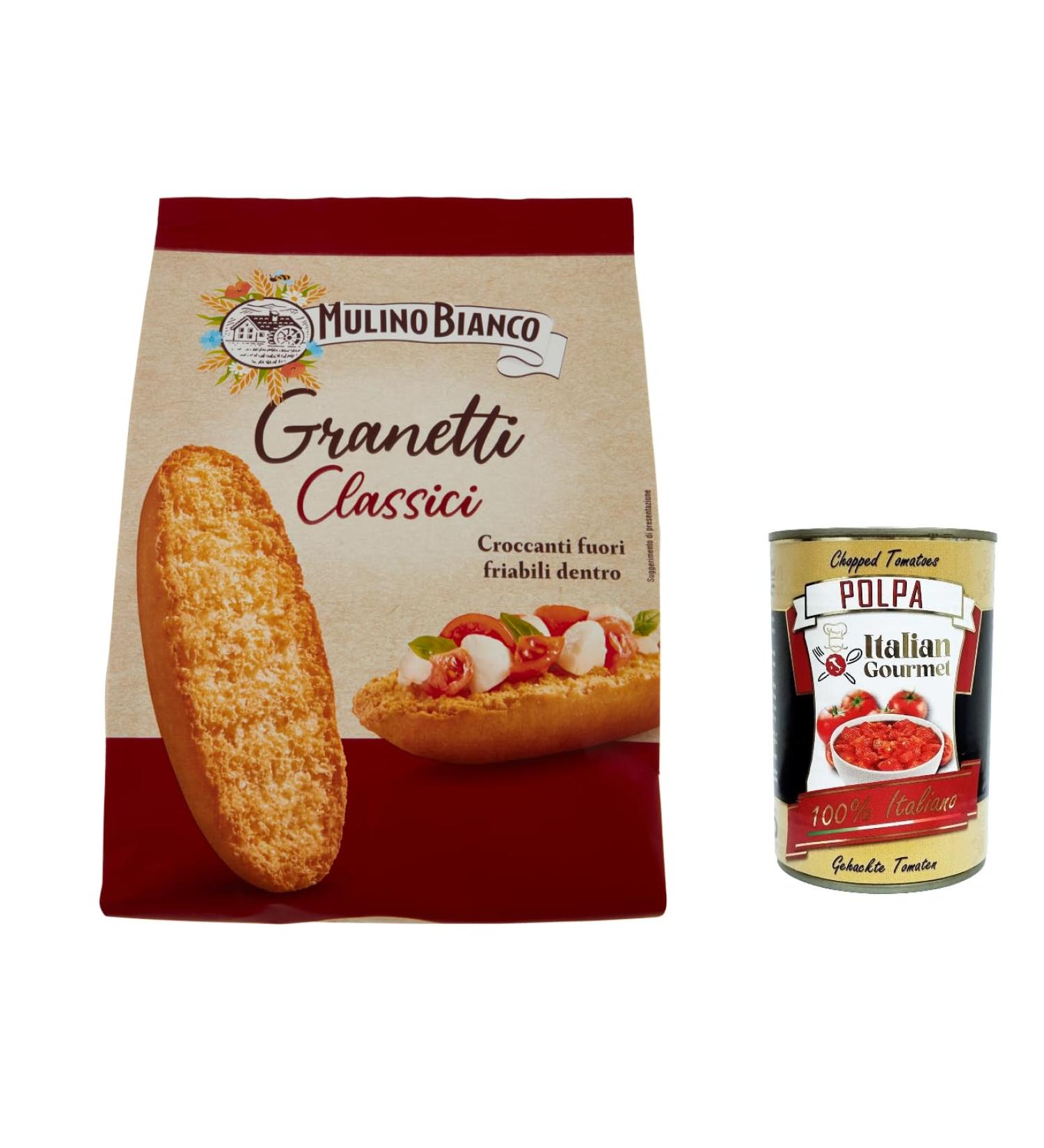 Mulino Bianco Crostini Granetti Classici Lot of 12 salted snacks 280 g + Pulpa Italian Gourmet 400 g - Buy Online on GoSupps.com