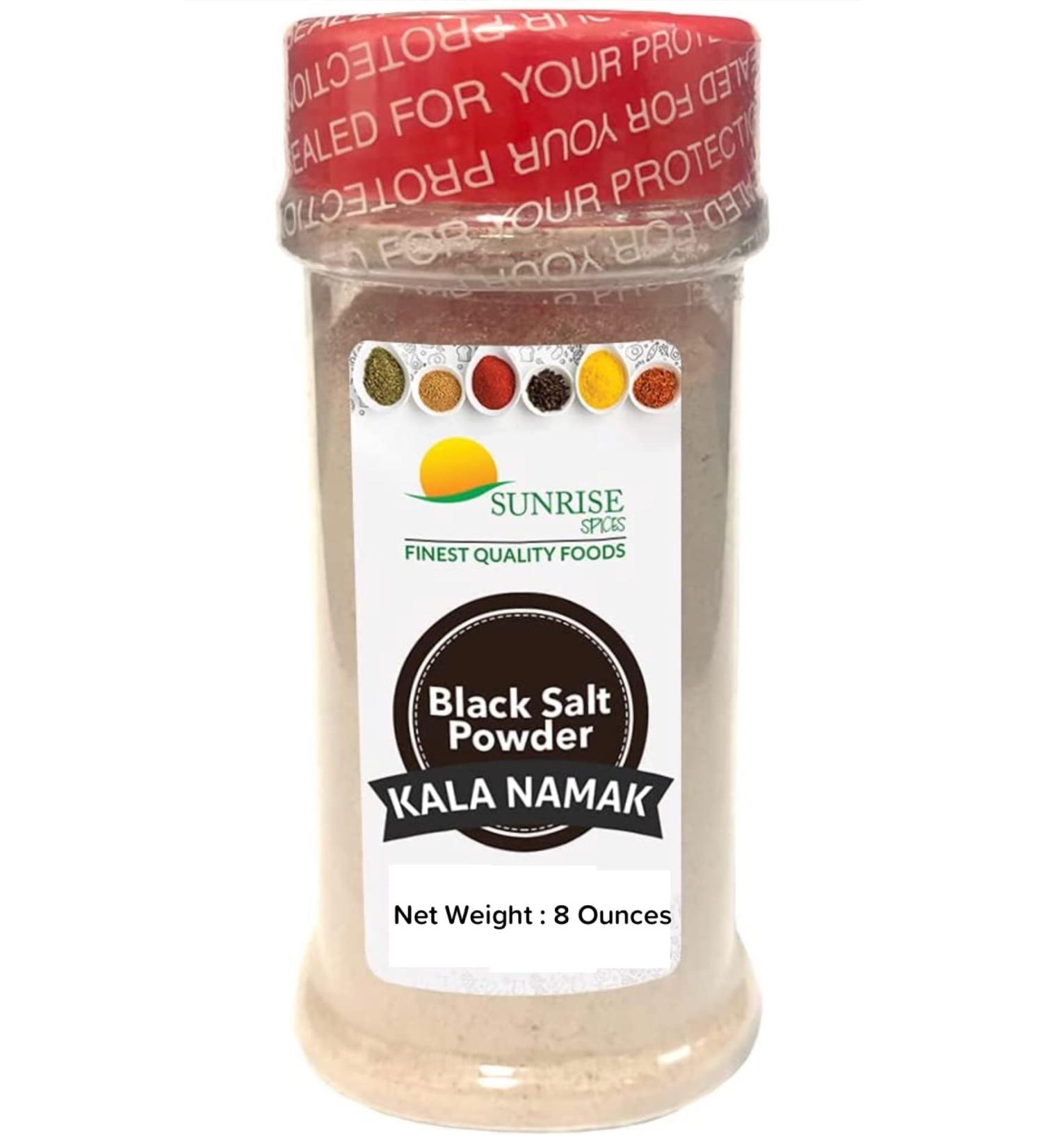 Sunrise Traders Black Salt 8oz Jar - Natural Kala Namak Powder for Vegan Egg Taste - Gluten-Free & Unrefined - Buy Online on GoSupps.com