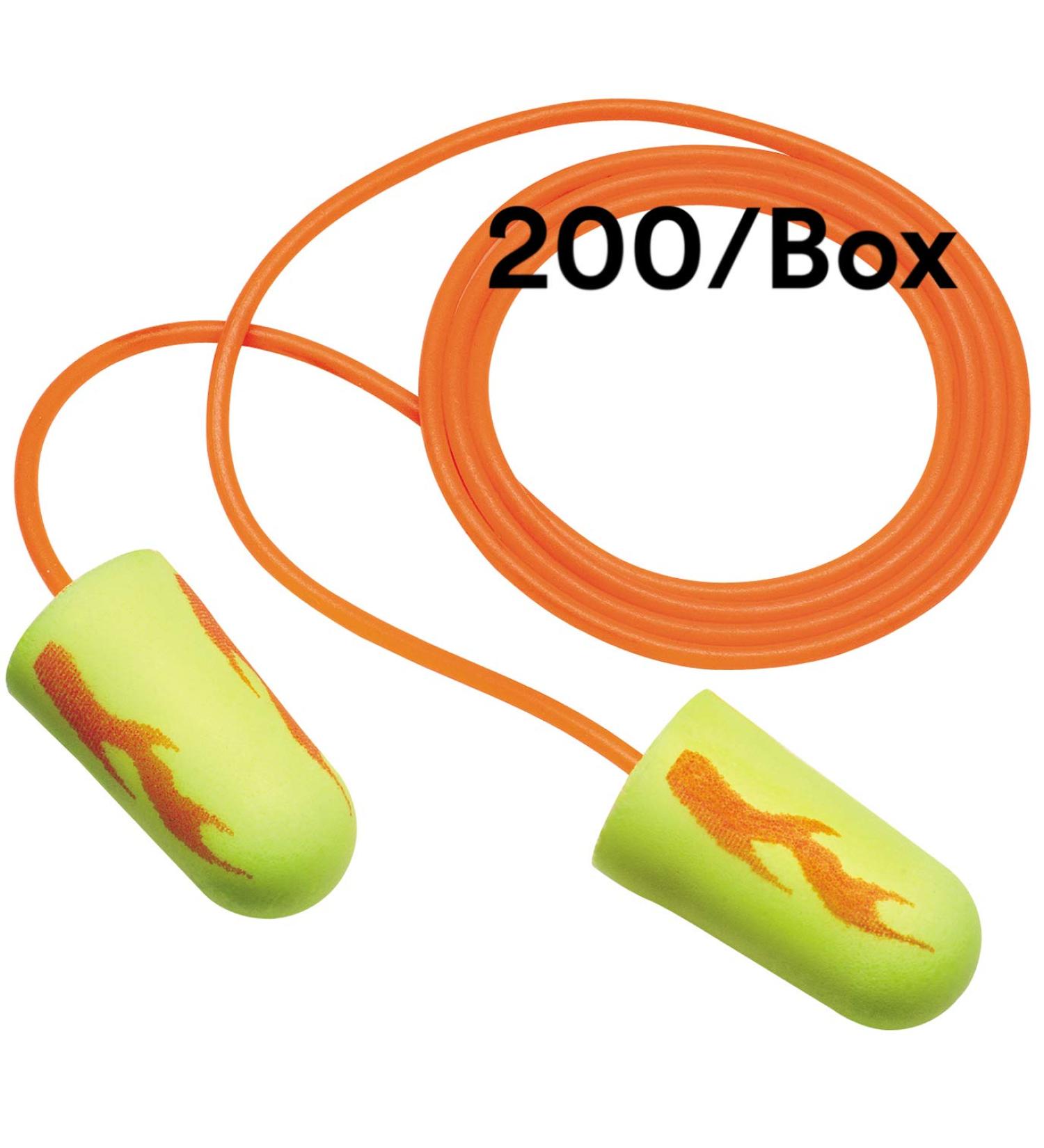 3M Ear Plugs 200/Box E-A-Rsoft Yellow Neon Blasts 311-1252 Corded Disposable Foam NRR 33 for Drilling Grinding Machining Sawing Sanding Welding - 1/Poly Bag - Buy Online on GoSupps.com