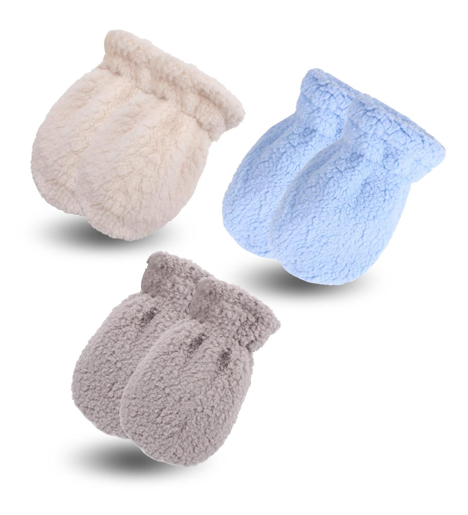 Pesaat Fleece Warm Baby Gloves - Double Layer Winter Mittens for Boys & Girls 6-12 Months - Anti-Scratch Mittens 3pcs - Buy Online on GoSupps.com
