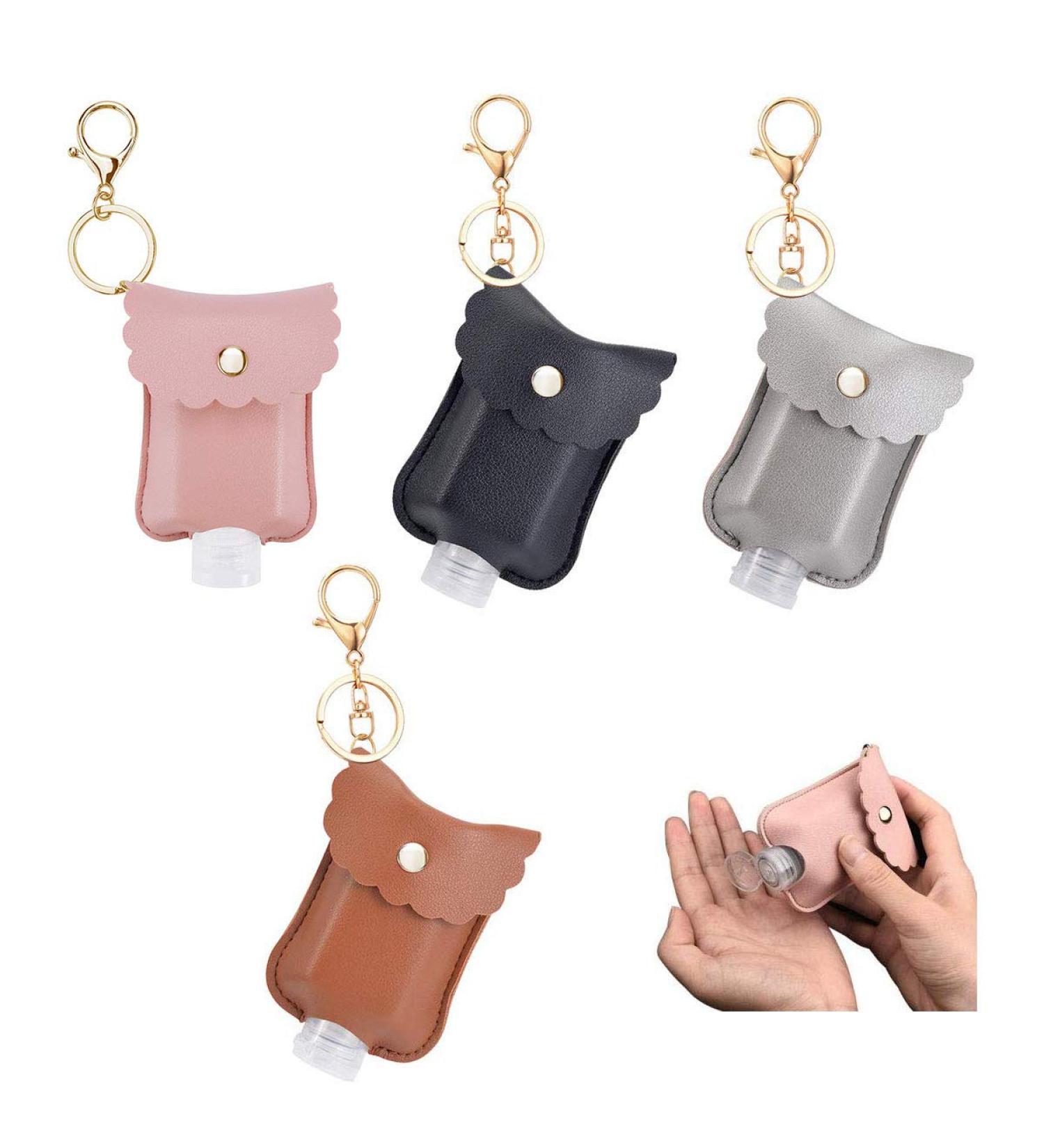 XUANCAOMAO 4 Sets 30ML Leather Travel Bottle Keychain Holder - Portable Empty Leakproof Squeeze Bottles for Hand Sanitizer - 4 Colors - Buy Online on GoSupps.com