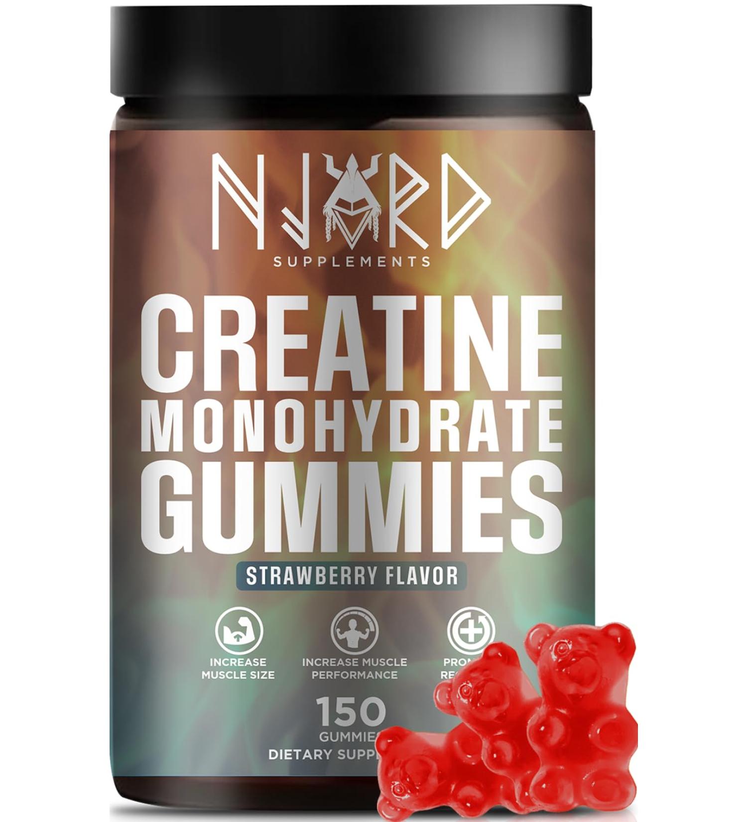 NJORD SUPPLEMENTS Creatine Monohydrate Gummy Candy Low Sugar 30 Servings 5g of Creatine Per Serving Vegan Gluten-Free Bodybuilding Recovery Supplement to Increase Muscle Size and Strength - Buy Online on GoSupps.com
