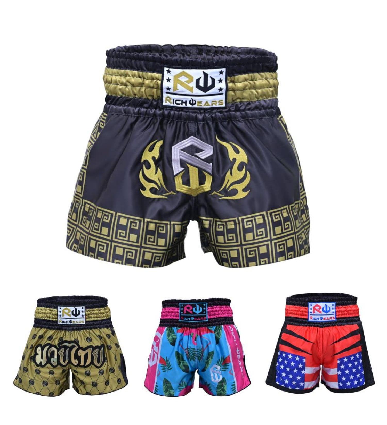 RICHWEARS USA Thai Shorts for Muay Thai & Martial Arts | Grappling Gym Trunks - Black (Small) - Buy Online on GoSupps.com