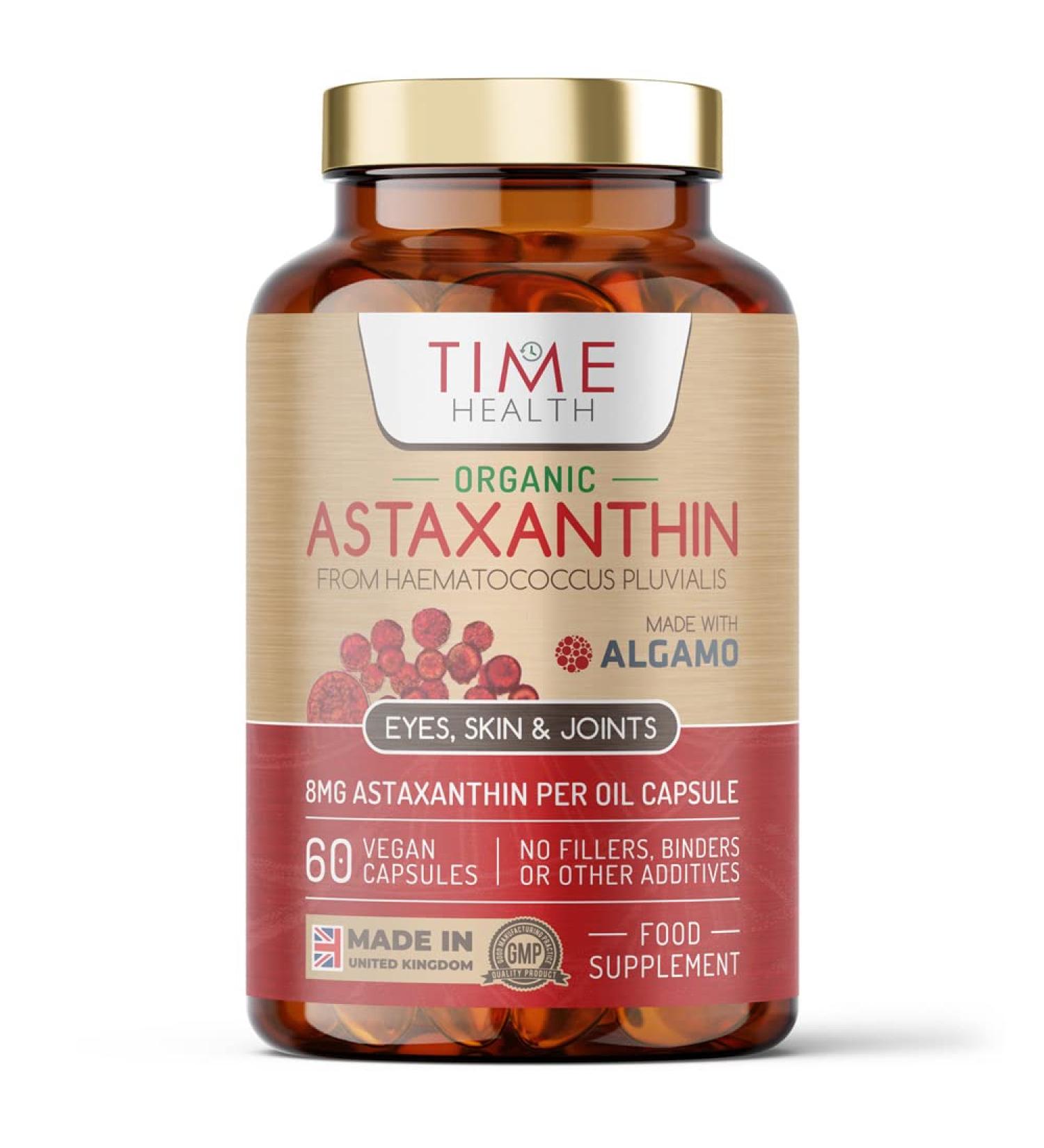Organic Astaxanthin Oil 8mg - Pure & Natural - 60 Capsules - Carrageenan Free - Super Antioxidant - Premium Algamo Oil - UK Made - EU Source - Buy Online on GoSupps.com