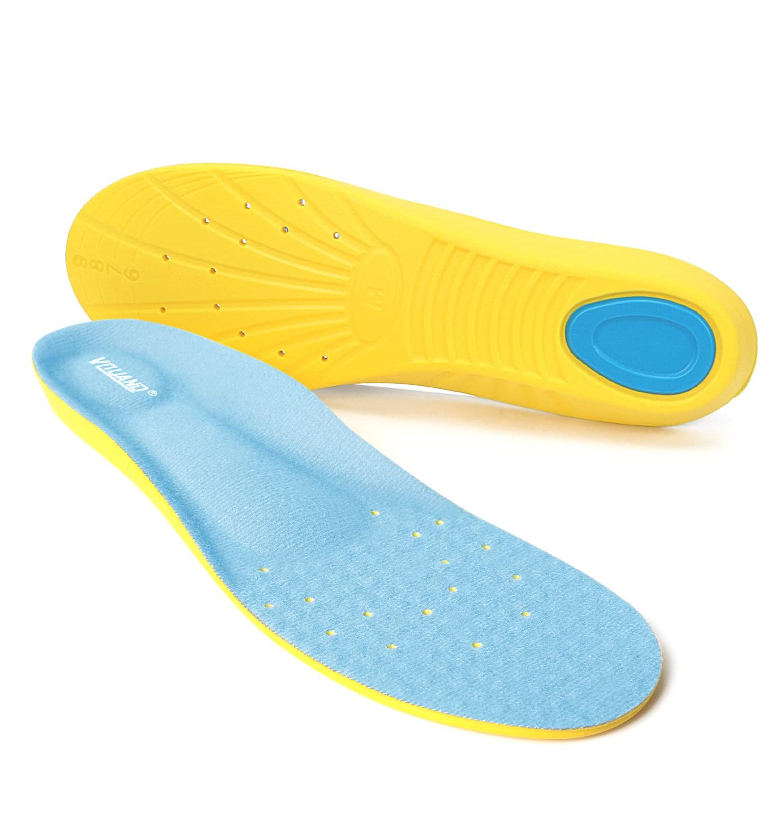 Vquand Memory Foam Plantar Fasciitis Insoles - Shock Absorbing Orthotic Shoe Inserts for Men & Women - Relief for Foot Pain, Metatarsalgia, Flat Feet - Blue - Size M (Men 6-9/Women 7-11) - Buy Online on GoSupps.com
