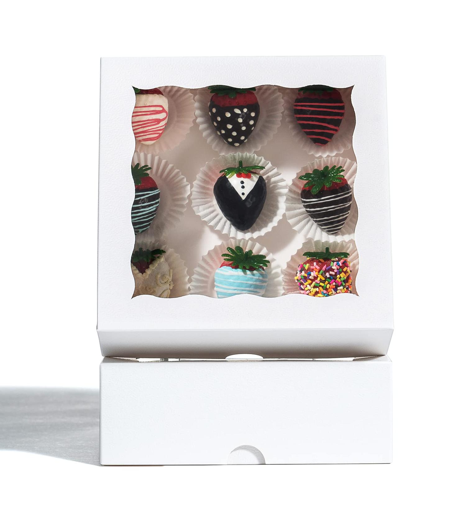 RomanticBaking 24 Pack Bakery Boxes (Set of 24) - White Chocolate Covered Strawberries & Cookies Boxes (7x7x2.5) - Buy Online on GoSupps.com