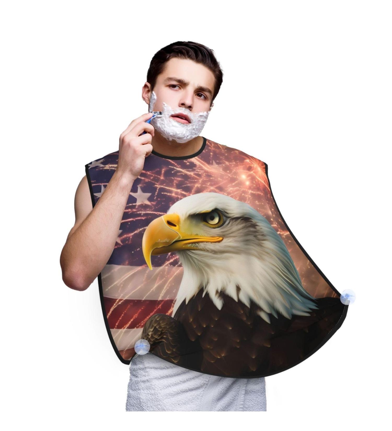 American Flag Firework Eagle Shaving Bib - Waterproof US Flag Beard Apron | Perfect Gifts for Dad | One Size Fits All - Buy Online on GoSupps.com