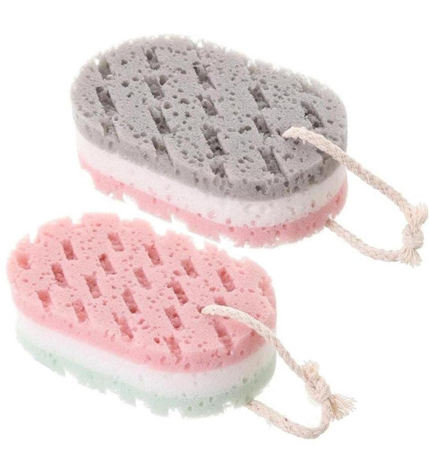 2Pcs Soft Bath Sponge Brush - Massage & Moisturizing Dead Skin Remover - Spa Foam Shower Scrubber with Rope Holder - Buy Online on GoSupps.com