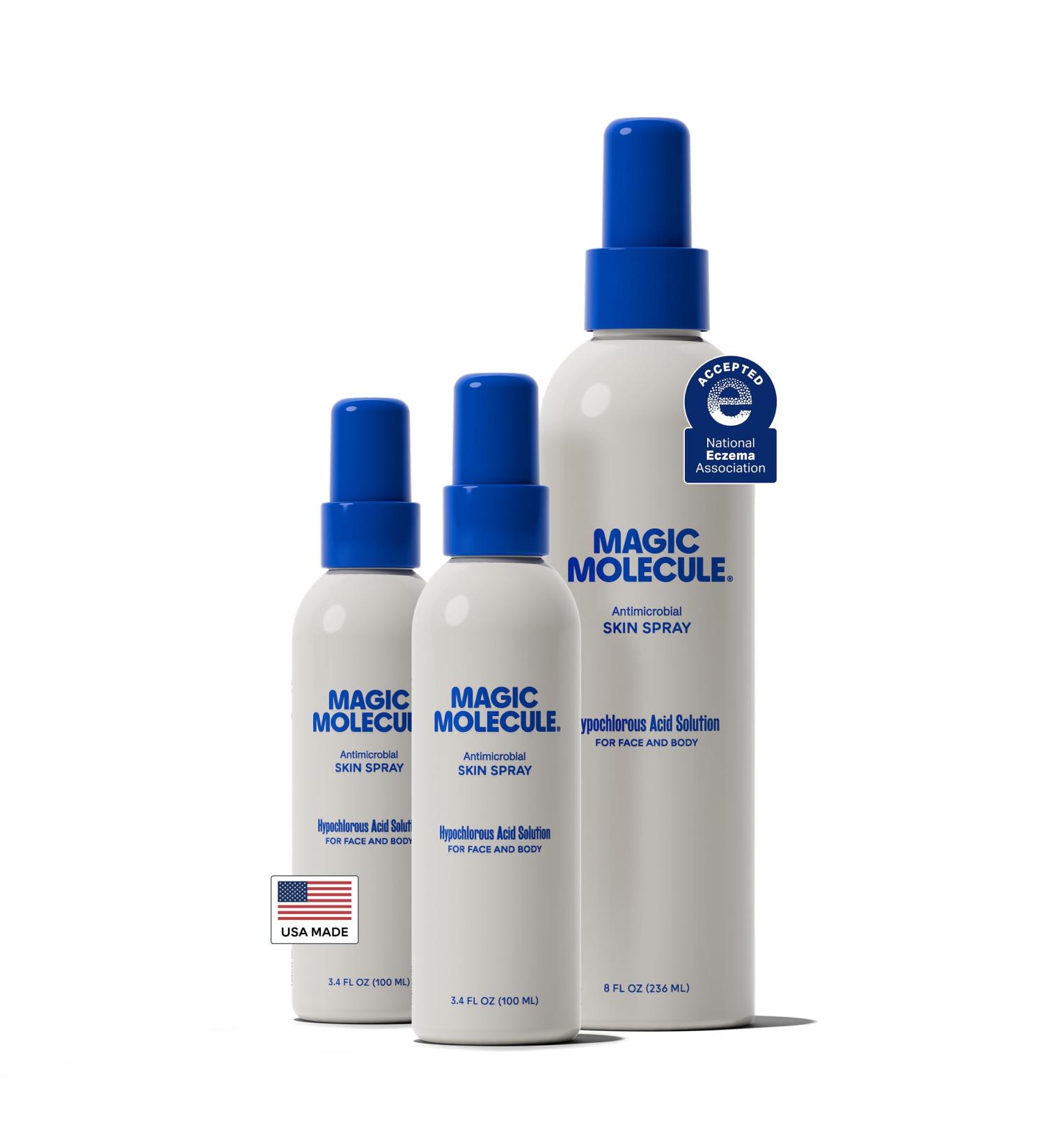 Magic Molecule Hypochlorous Acid Spray Soothing Facial Mist for Redness & Irritated Skin Cleansing & Purifying Everything Home & Travel Bundle (1x 8oz + 2x 3.4oz) 4.93 Fl Oz (Pack of 3) - Buy Online on GoSupps.com