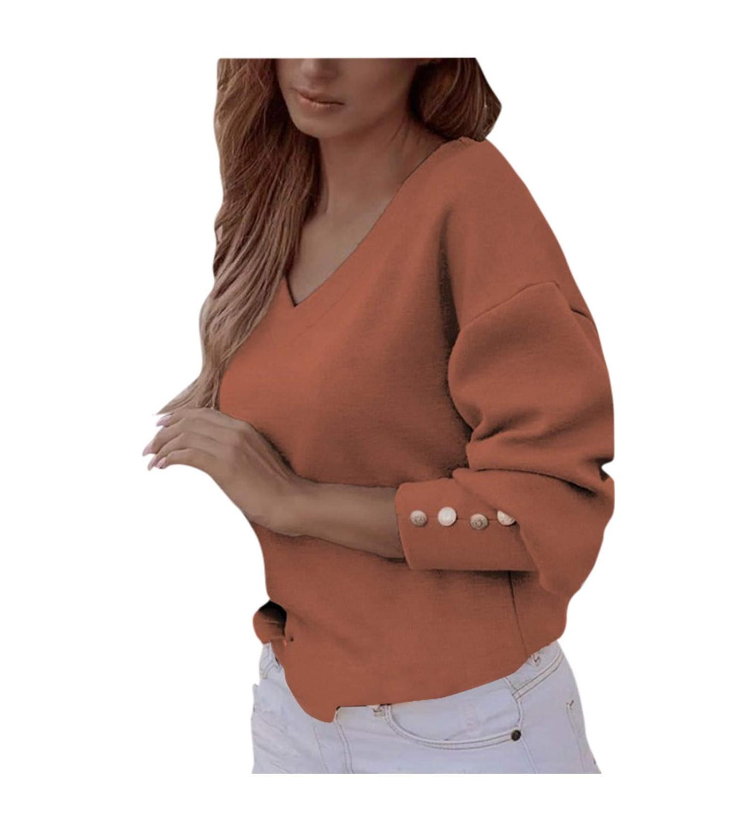 MmNote Women's Casual Long Sleeve V-Neck Tee | XX-Large Orange - Buy Online on GoSupps.com