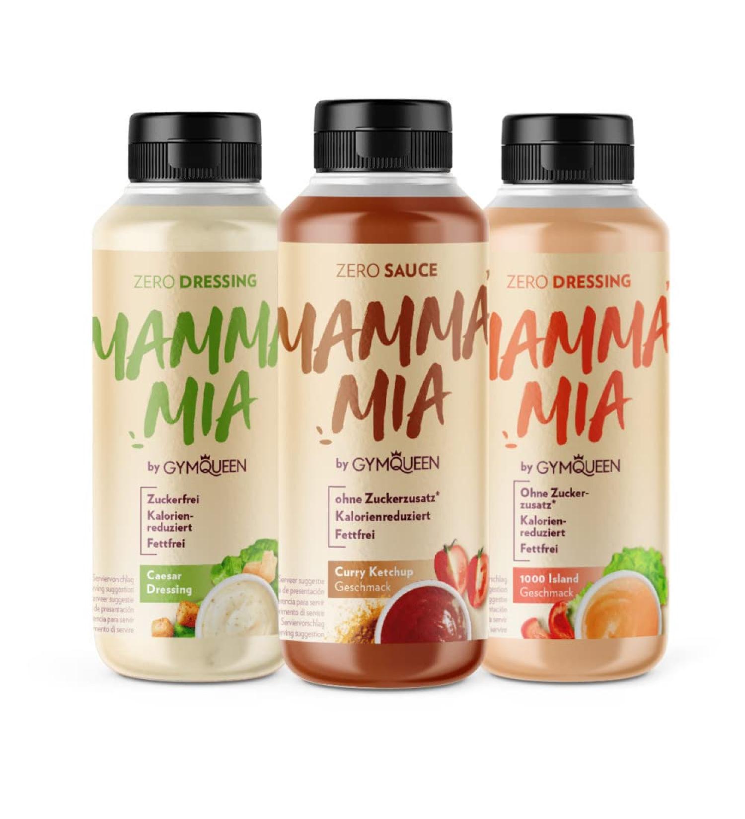 Gymqueen Mamma Mia Zero Sauce 3x265ml - Low-Calorie Fat-Free Sugar-Free Vegetarian & Lactose-Free | Perfect for Dishes & Salads - Buy Online on GoSupps.com