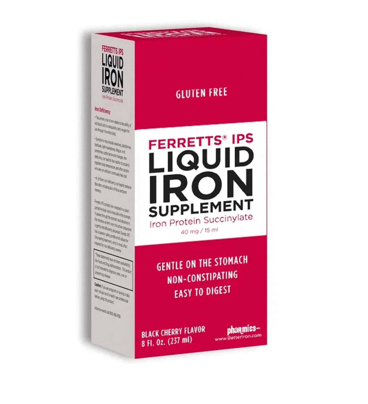 Ferretts IPS Liquid Iron Supplement (40mg Elemental Iron per 15ml) 8 Fl Oz. of Black Cherry Flavored for Kids & Adults - Gentle & Non-Constipating Yummy Liquid Iron Supplement