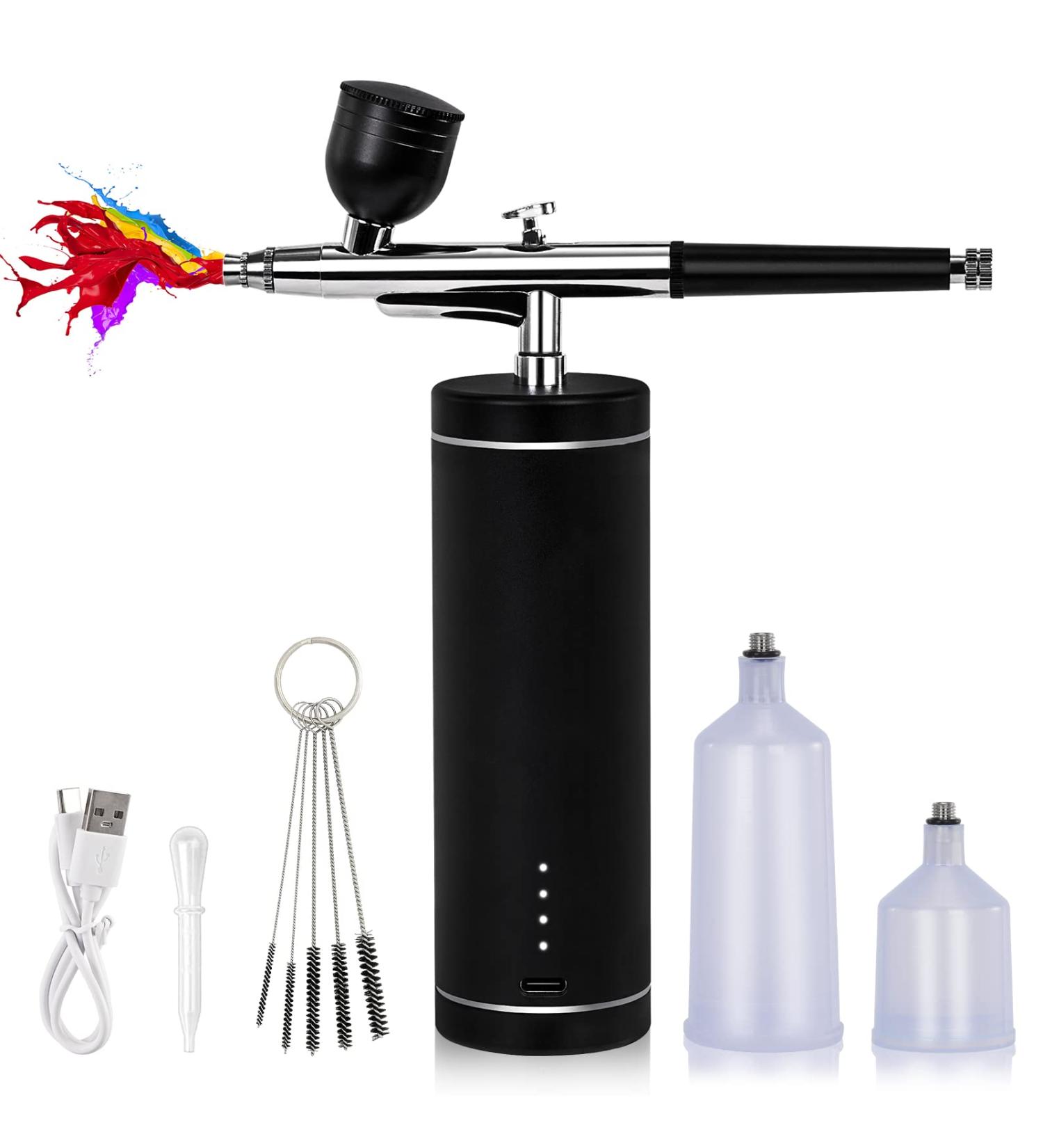 Titoe Cordless Airbrush Kit with Compressor - Portable Air Brush Gun Set for Model, Nail, Tattoo, Cake Decorating in Gray with Power Display - Buy Online on GoSupps.com