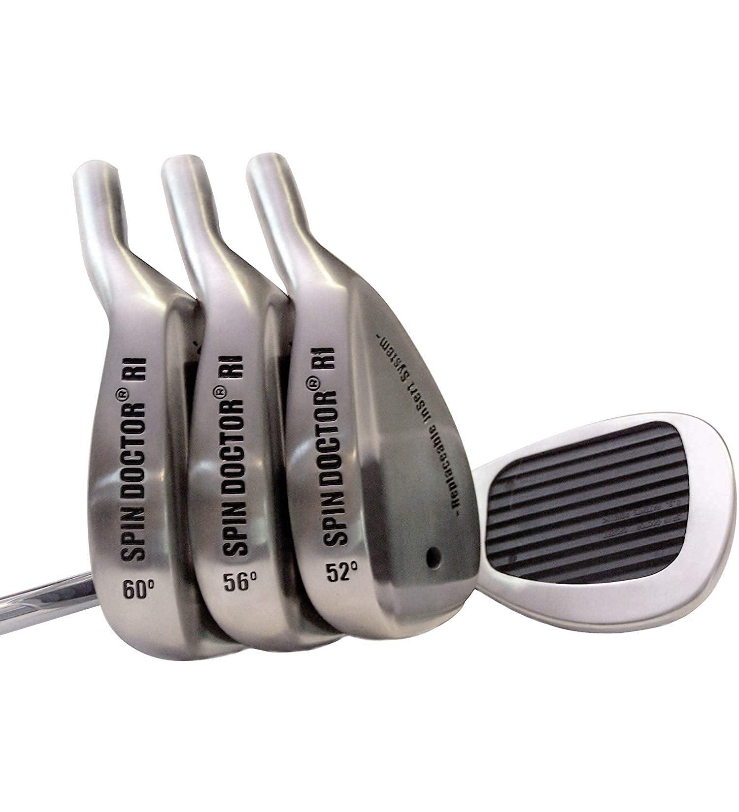 Spin Doctor RI Golf Wedge Set | Replaceable Insert System | Steel Wedge | 52 Pitching, 56 Sand, 60 Lob Wedges | Reverse Groove & Titanium Inserts | Right Hand | 3 Clubs - Buy Online on GoSupps.com