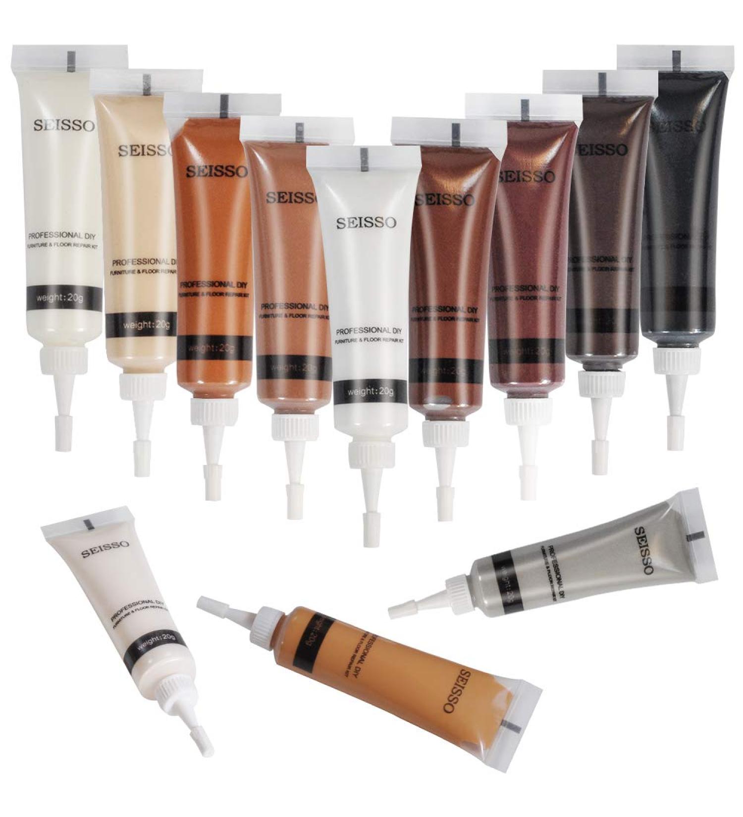 SEISSO Furniture Repair Kit  Wood Floor Repair Kit Furniture Scratch Repair Wood Fillers  12 Colors Touch Up for Wood Scratches  Stains  Floors  Laminate  Cabinet  Cherry  Tables  Carpenters 12 pcs - Buy Online on GoSupps.com