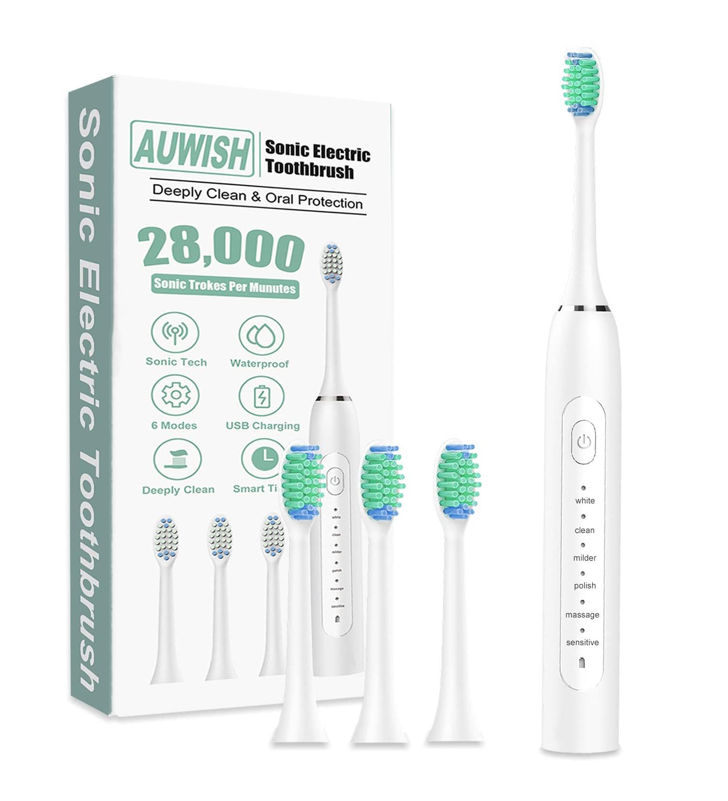 Sonic Electric Toothbrush for Kids and Sensitive Teeth Adults - 6 Modes, 4 Brush Heads, Smart Timer, Fast Charge - Rechargeable - Buy Online on GoSupps.com