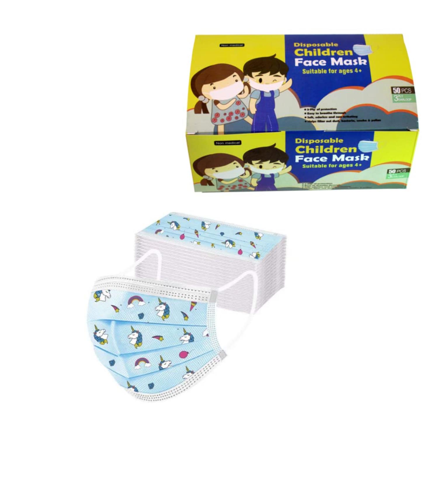 50pcs- Disposable kIDs Facemask children (Pattern Blue)