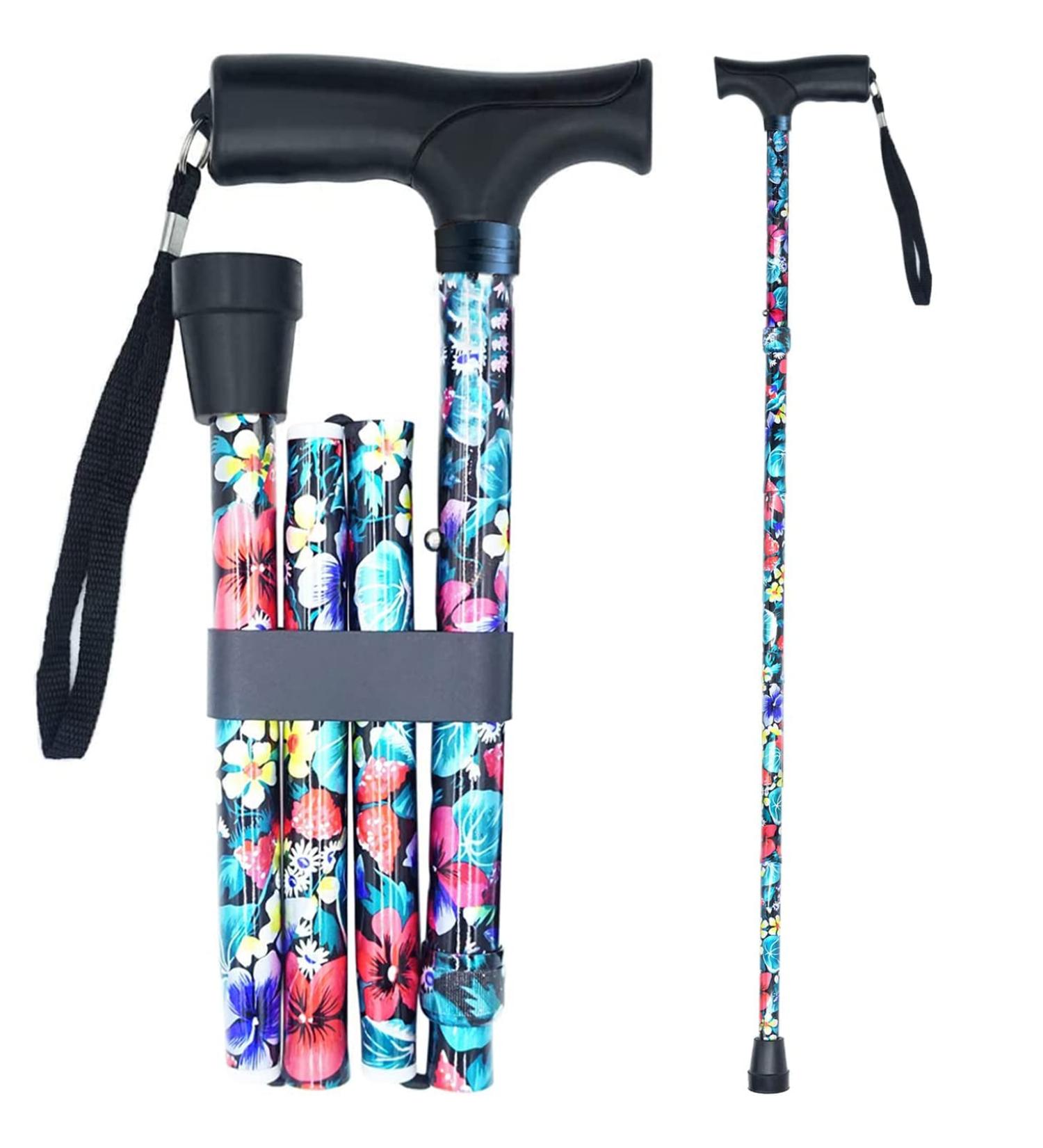 YAMTHR Printed Folding Walking Cane - Adjustable Cane for Women & Men, Supports up to 250 Pounds - Buy Online on GoSupps.com