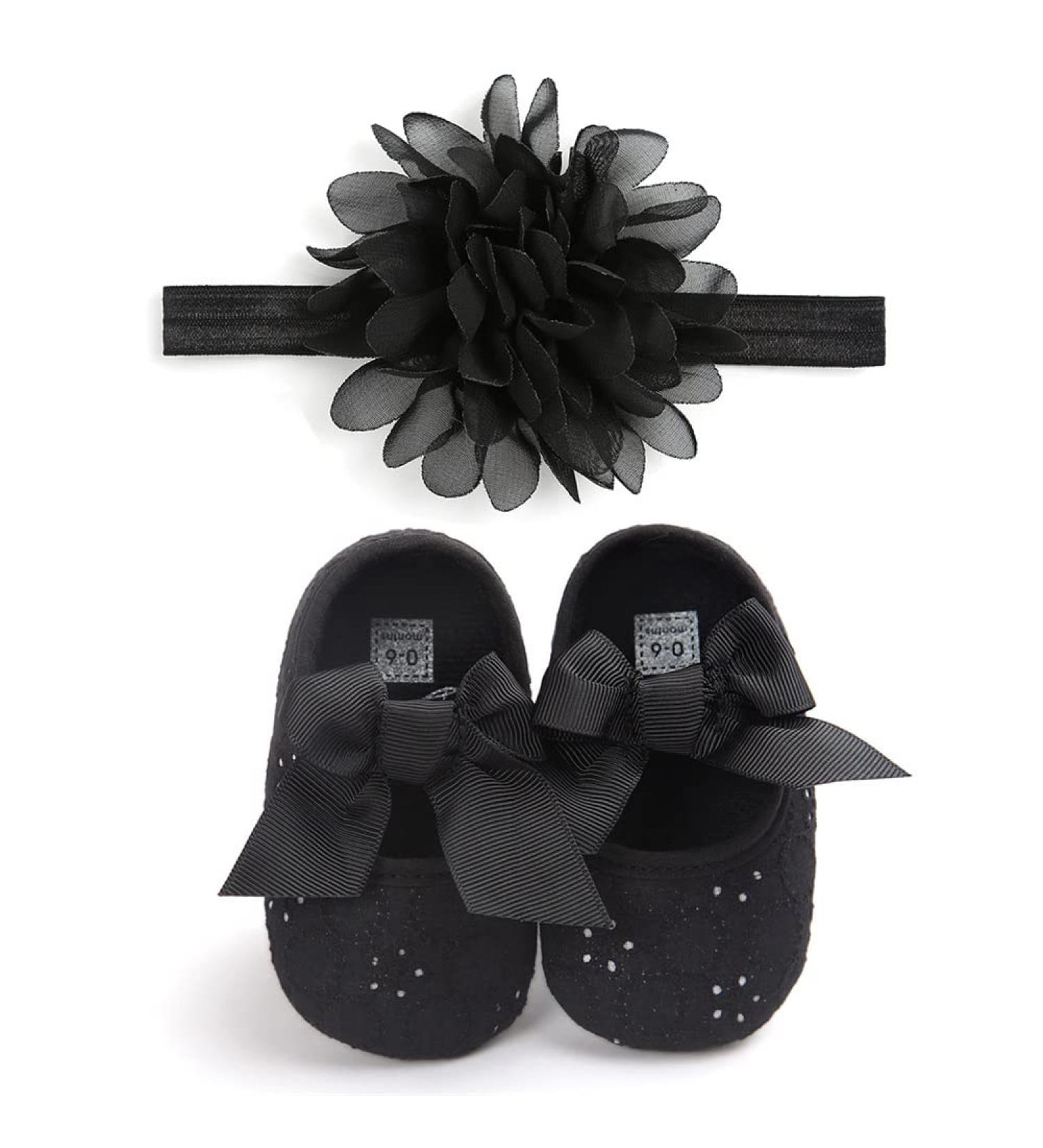 MACHSWON Baby Girls First Walking Shoes | Mary Jane Flats with Bow-Knot | Soft Cotton Anti-Slip Sole | Infant Girls Outdoor Shoes 12-18 Months (Black) - Buy Online on GoSupps.com