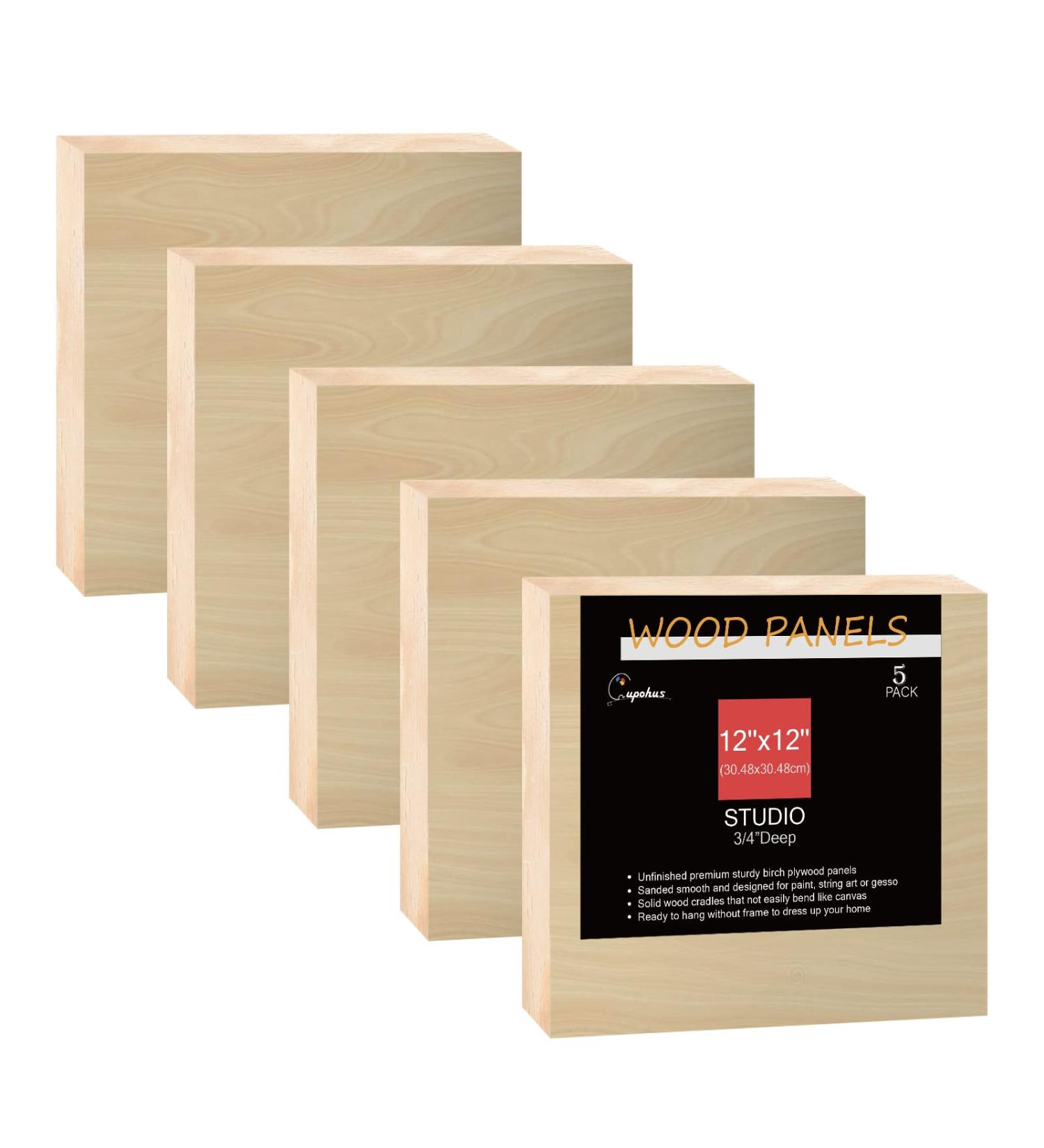 5 Pack 12x12 Unfinished Birch Wood Cradled Panels for Painting - 3/4 Deep Cups - Ideal for Pouring Art, Crafts, and More - Buy Online on GoSupps.com