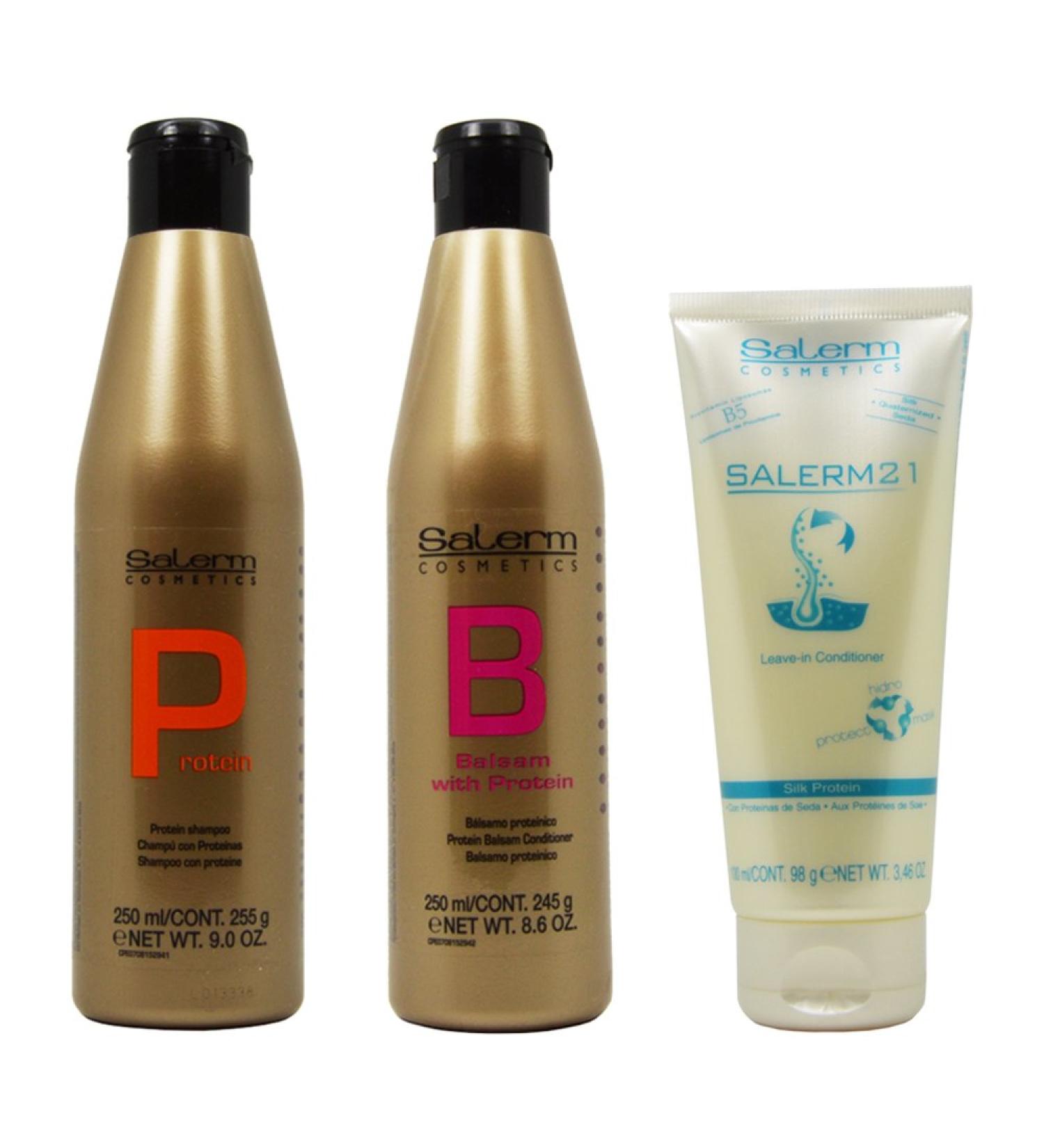 Salerm Protein Shampoo & Balsam Conditioner 250ml & 21 Silk Protein Leave-in Conditioner 100ml Set