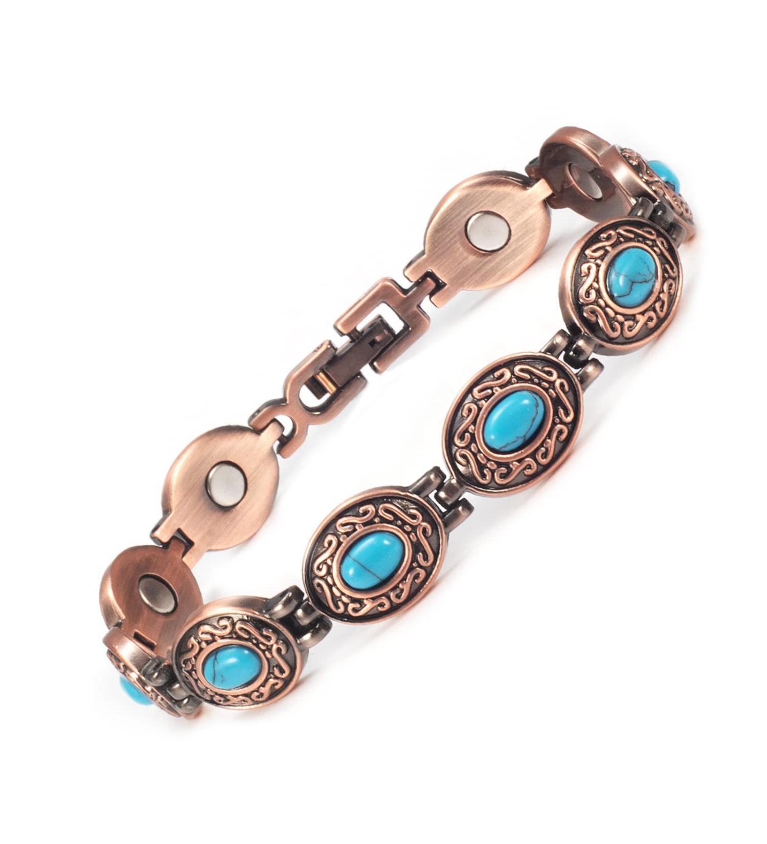 Yinox Magnetic Therapy Copper Bracelet for Women - Relieve Arthritis & Wrist Pain with Turkish Turquoise | Fashion & Health (3500 Gauss) - Buy Online on GoSupps.com