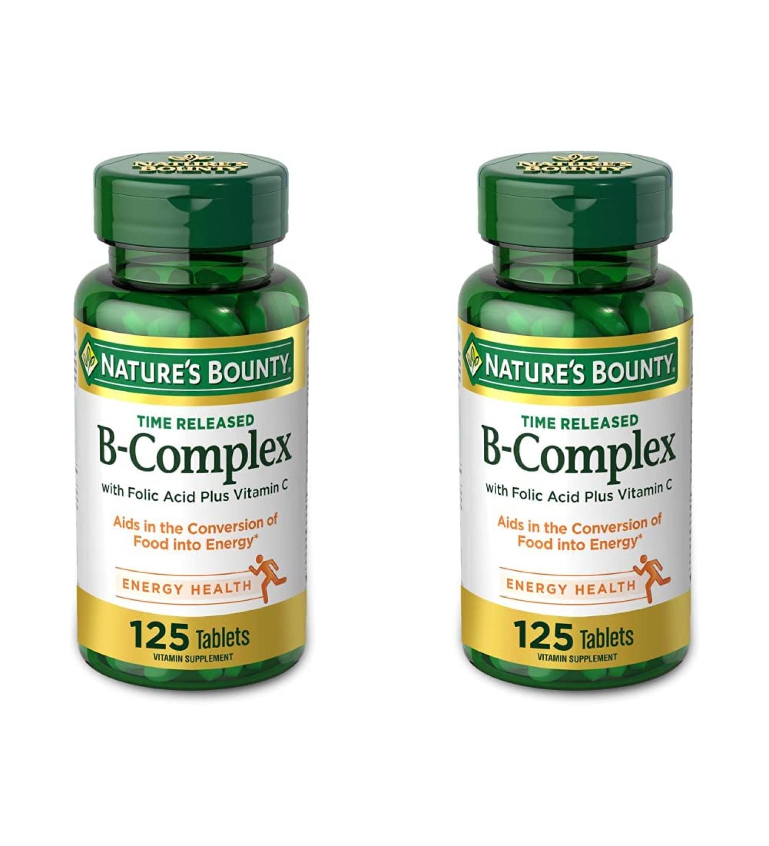 Nature's Bounty B-Complex with Folic Acid & Vitamin C 125ct (2 Pack) - Energy & Nervous System Support - Buy Online on GoSupps.com