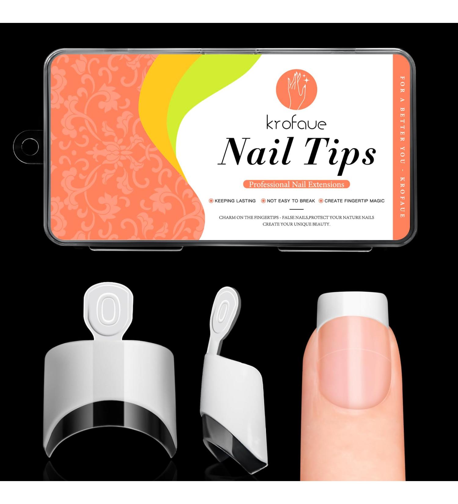Krofaue French Nail Tips - 120PCS Clear Square Acrylic Half Cover Nails for DIY & Nail Salons - White French Tip Extensions - Buy Online on GoSupps.com