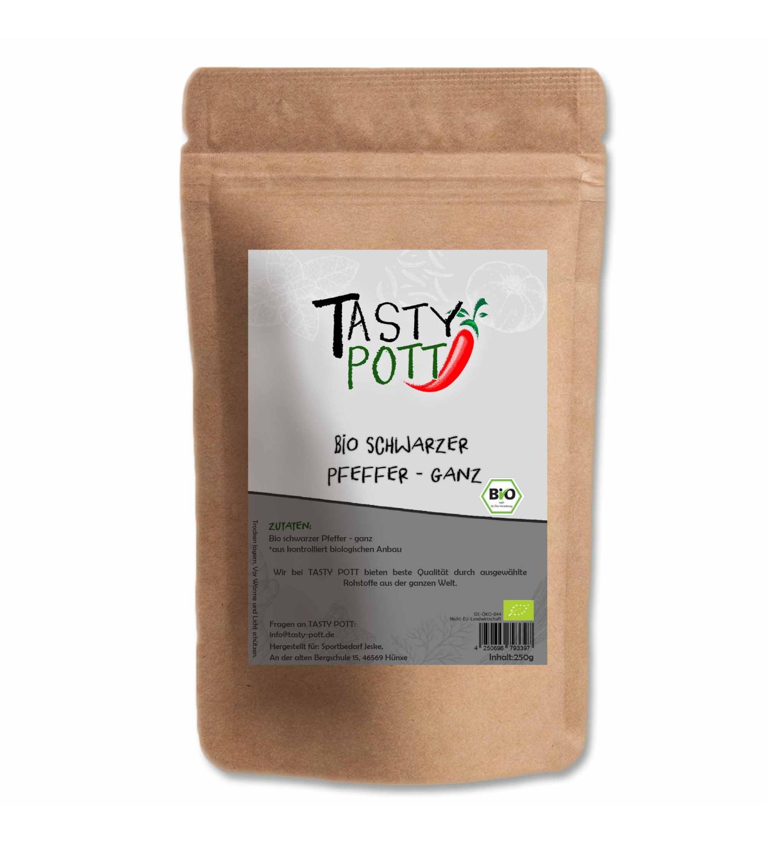  TASTY POTT Tasty Pott Organic Black Pepper Bag 250g | Cooking & Seasoning | Roasting & Marinating | Marinade Steak Grill Barbecue Barbecue | Vegetable Flavour | Preserving Bag - Buy Online on GoSupps.com