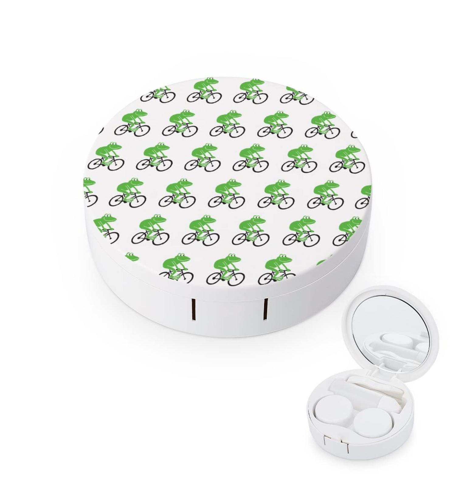 Frog Riding Bike Round Case For Contact Lens Kit Storage Box with Mirror Printed - Buy Online on GoSupps.com