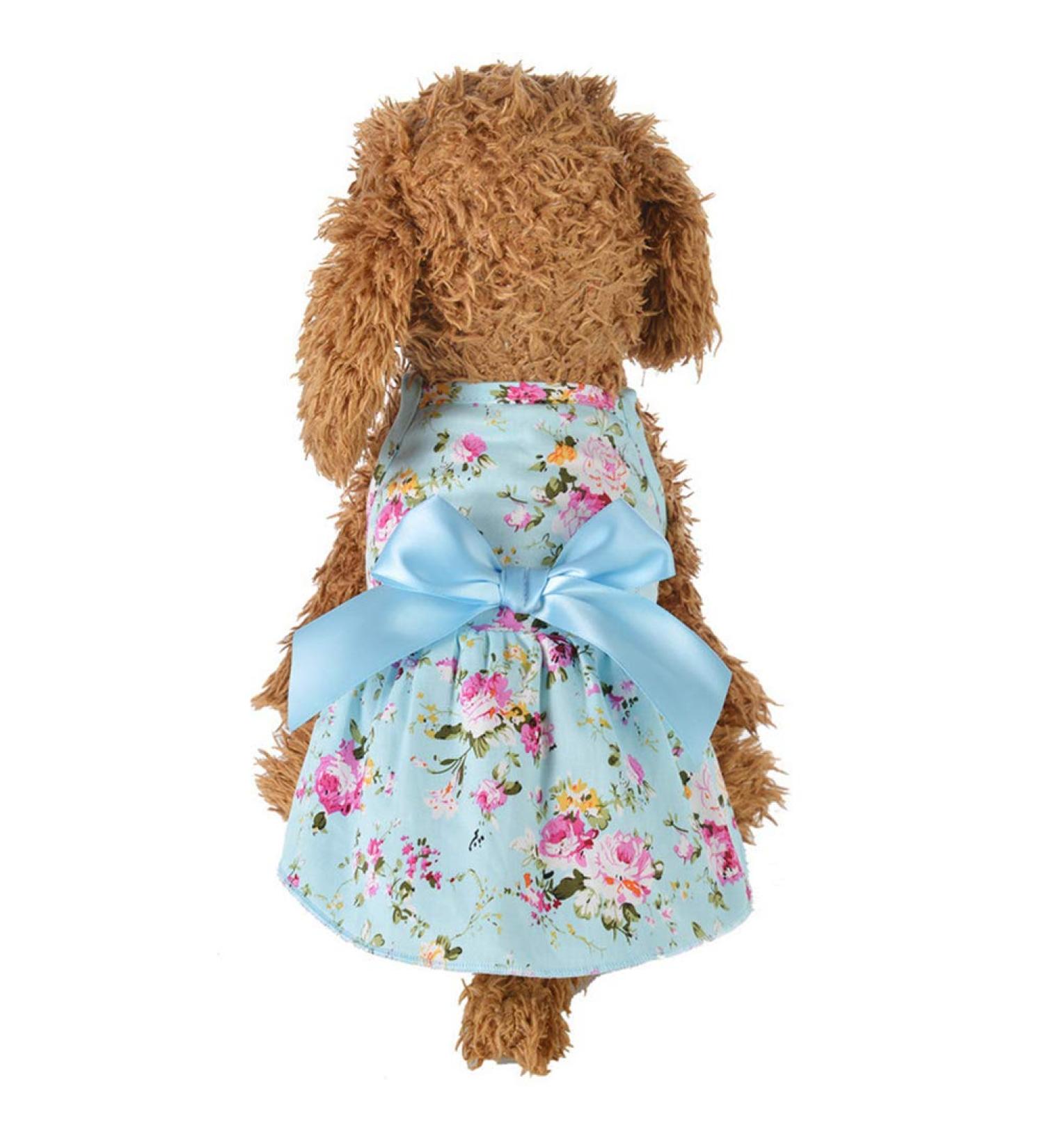 HshDUti Sweetie Bowknot Dog Dresses For Small Dogs Cats Princess Doggie Shirts Girls Puppy Shirt Spring Summer Dog Clothes Flower Print Cotton Dog Costume Outfit Blue S S Blue - Buy Online on GoSupps.com