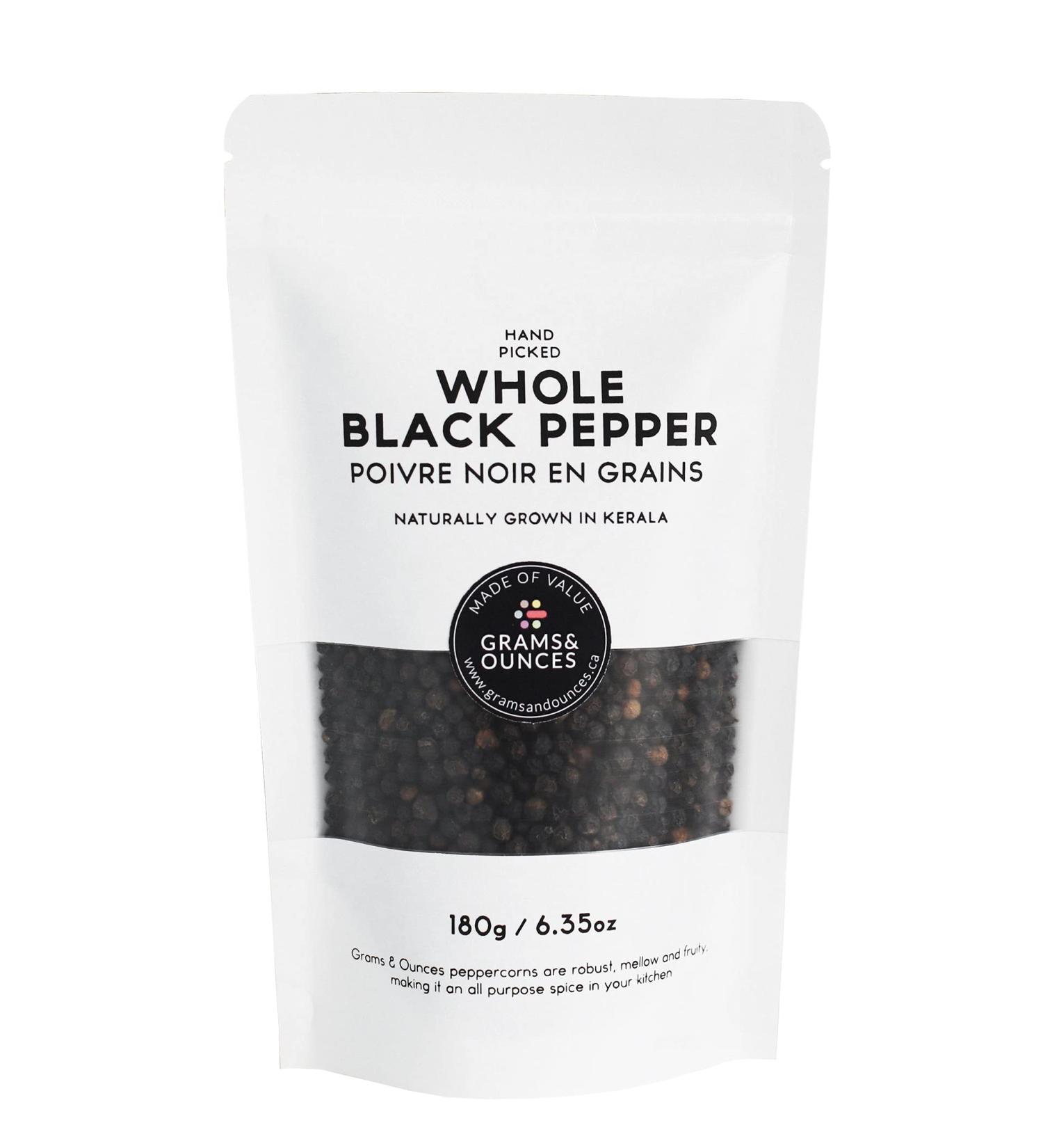 Grams & Ounces Peppercorn Premium Quality Whole Black Peppercorns - 180g / 6.35oz For Grinder Refill - Buy Online on GoSupps.com