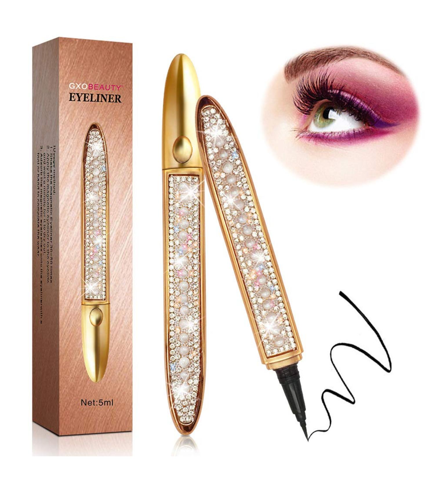 GXO BEAUTY Upgraded Self-adhesive Eyeliner Pen - 5ML Black Liquid Glitter Eyeliner for False Lashes - Magnetic Eye Line - Long-lasting Formula - Buy Online on GoSupps.com