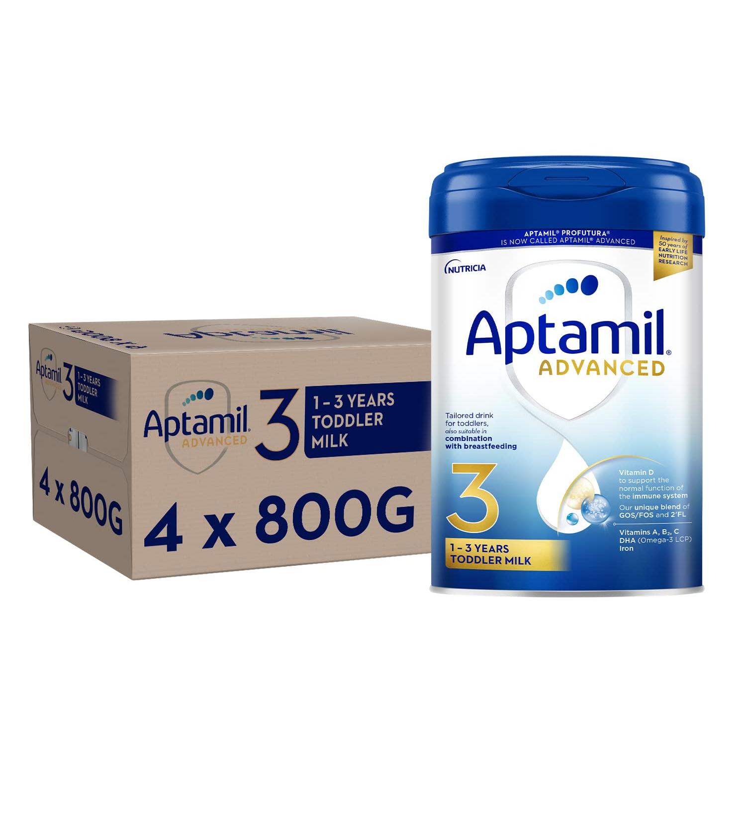 NUTRICIA LTD Aptamil Advanced 3 toddler baby milk powder formula from 1 year 800g Pack of 4 - Buy Online on GoSupps.com