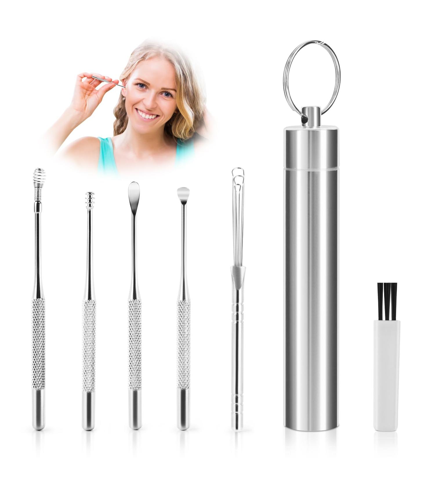 7-in-1 Stainless Steel Ear Cleaner Set Safe & Effective Ear Wax Remover Tools for Adults & Children with Protective Case - Buy Online on GoSupps.com