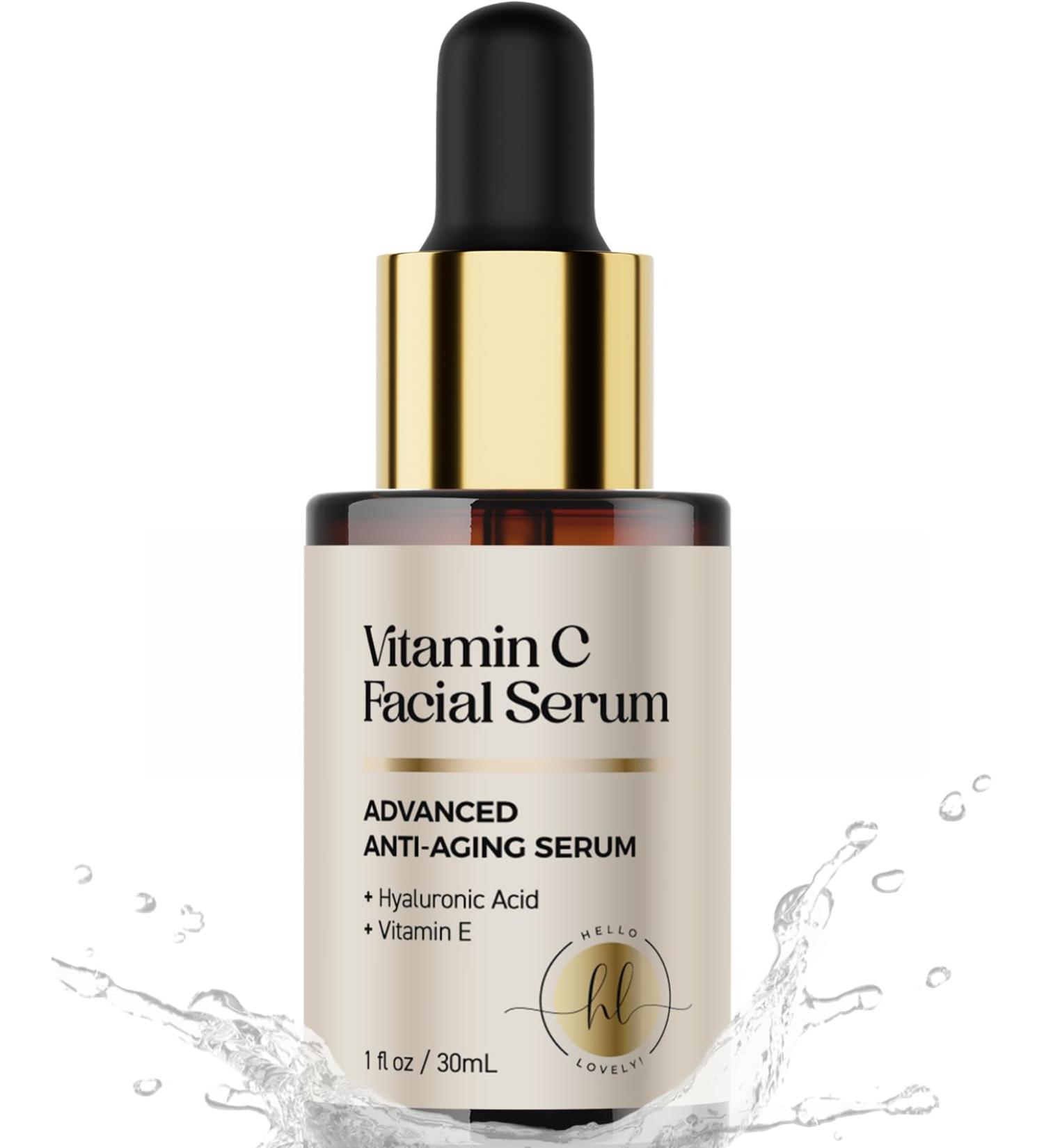 Vitamin C Face Serum - Anti-Aging & Brightening Facial Serum with Hyaluronic Acid & Vitamin E for Dark Spots Fine Lines & Wrinkles - 1 Fl Oz - Buy Online on GoSupps.com