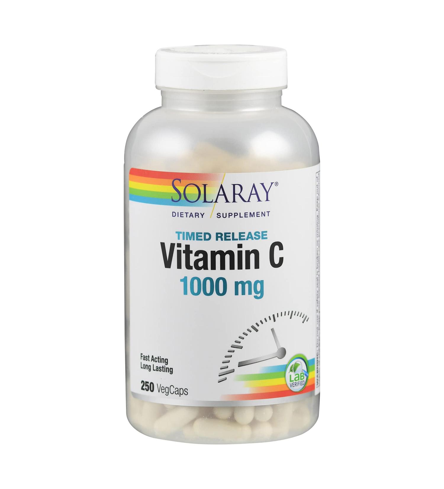 Solaray Timed-Release Vitamin C 1000 mg - 250 Vegan Capsules for Immune Support - Buy Online on GoSupps.com