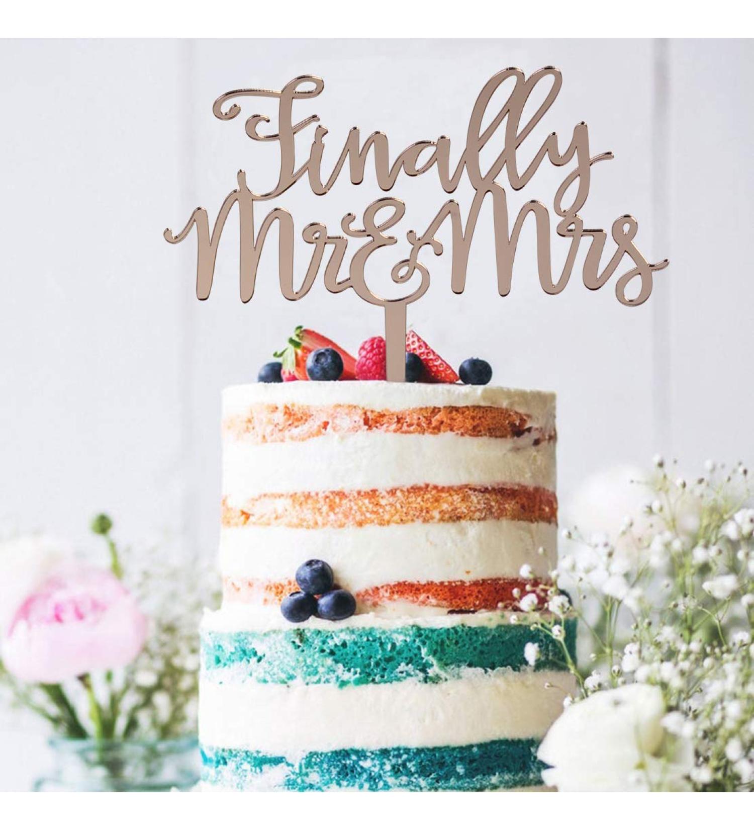 zxyxka Rose Gold Finally Mr & Mrs Cake Topper Wedding Anniversary Engagement Bridal Shower Cake Decoration - Buy Online on GoSupps.com