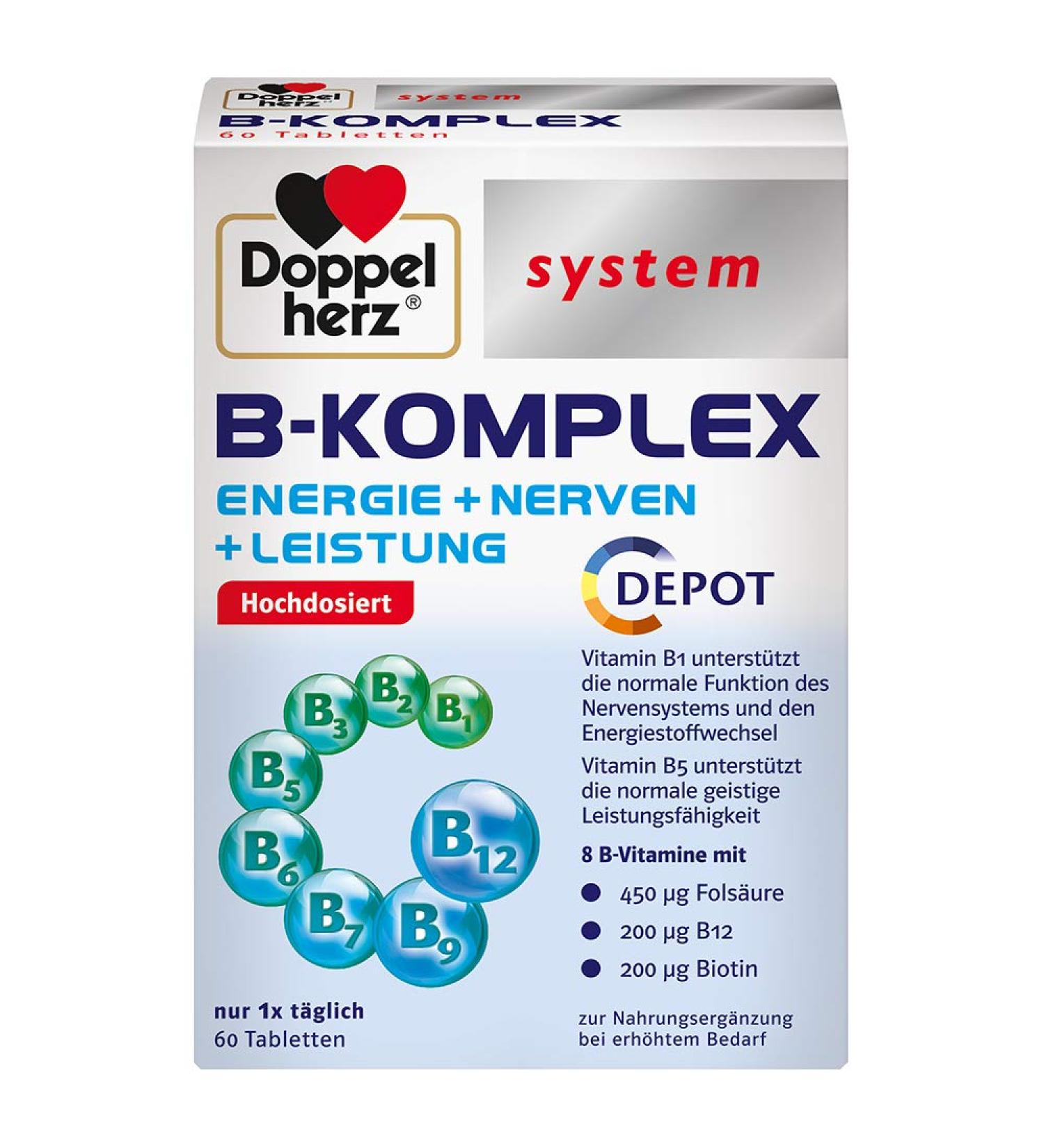 Doubleherz System B Complex - Energy Nerve Support & Performance | 60 Tablets for Normal Nervous Function & Energy Metabolism - Buy Online on GoSupps.com