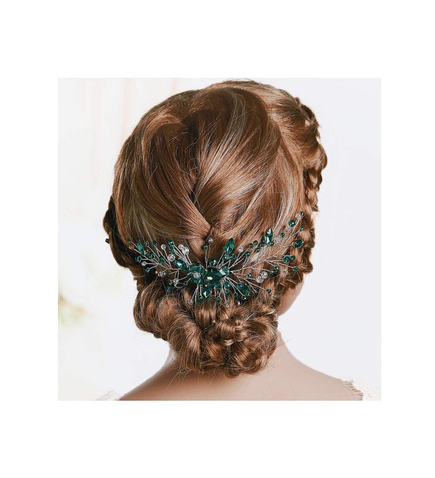 IYOU Princess Green Crystal Hair Comb - Bridal Wedding Headpiece for Girls & Women - Silver Accessories - Buy Online on GoSupps.com