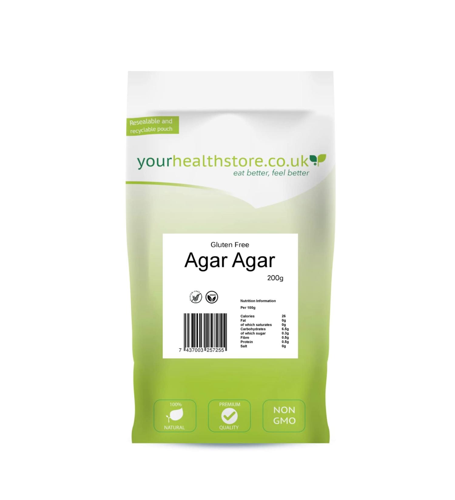 yourhealthstore Agar Agar 200g Premium Quality Powder Vegan Gelatine Gluten Free Non GMO. 200 g (Pack of 1)