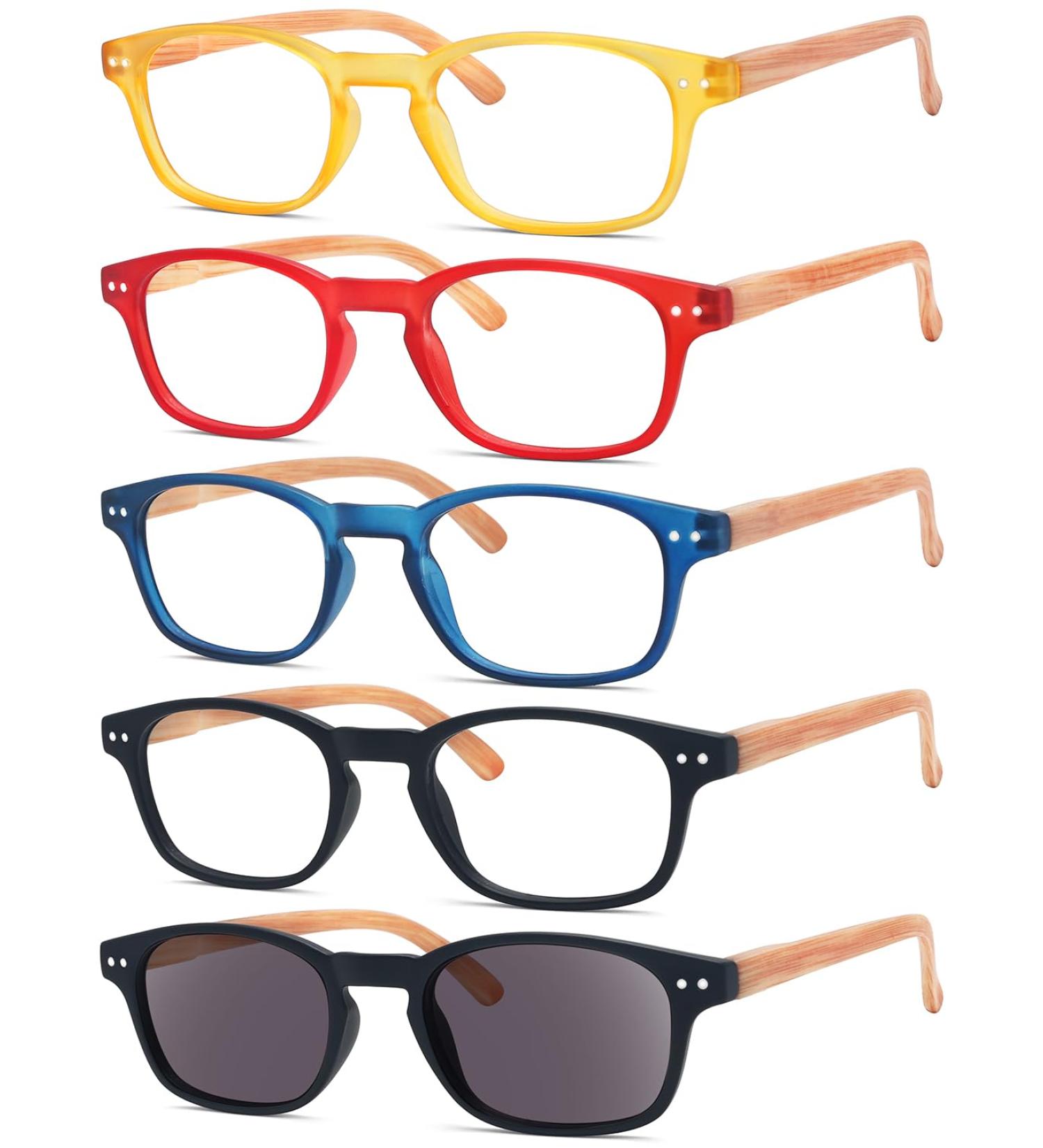 Eyekepper 5-Pack Spring Hinge Wood-Grain Reading Glasses - Sunshine +1.5 Readers - Stylish and Comfortable +1.50 Mix of 5 Pairs - Buy Online on GoSupps.com