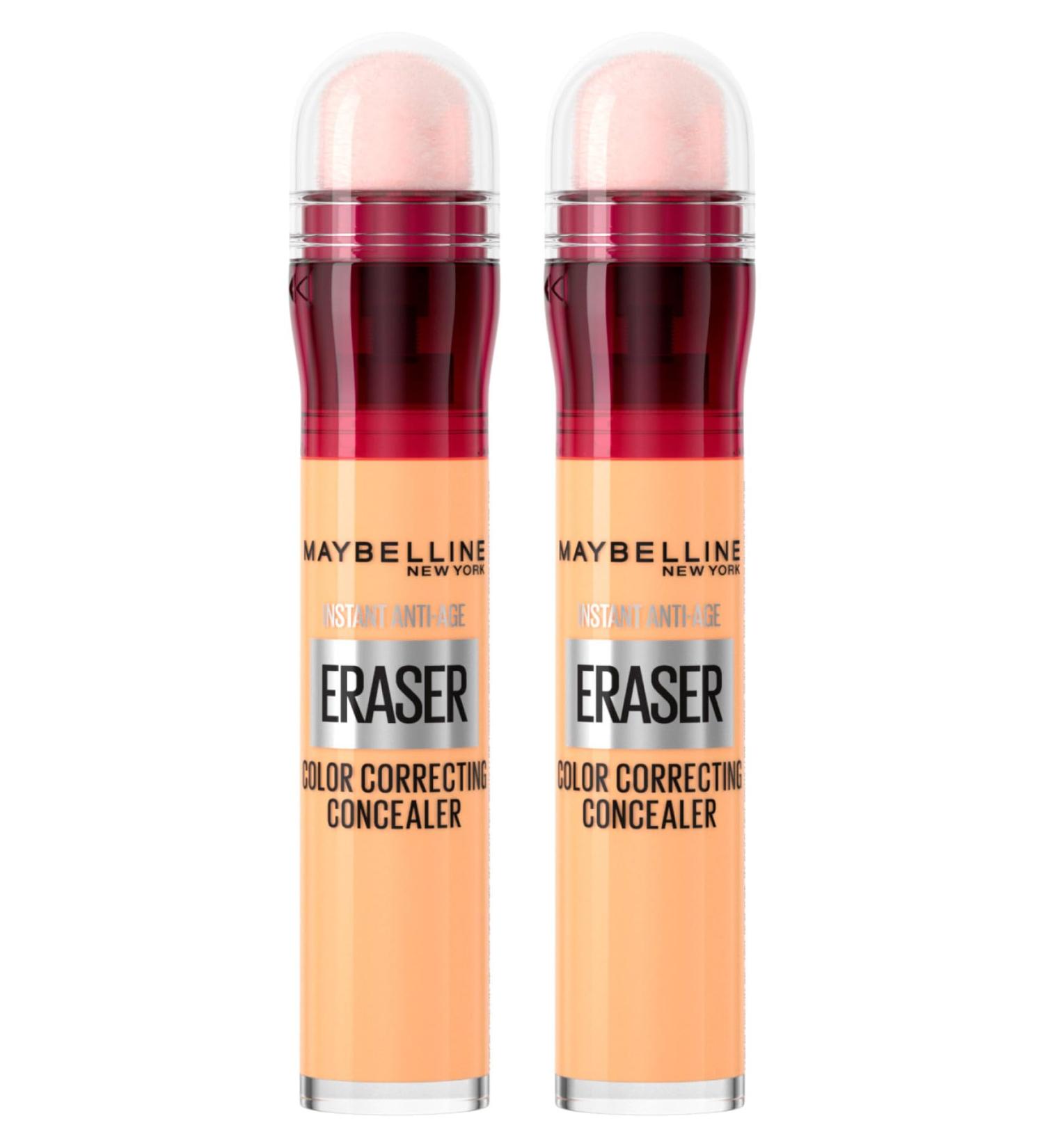 Maybelline Instant Anti-Age The Eraser Correcteur Liquide Color pour Taches Bleu Violet Anti ge Technique Color Correction Applicateur en ponge Couleur Jaune - 2 Correcteurs