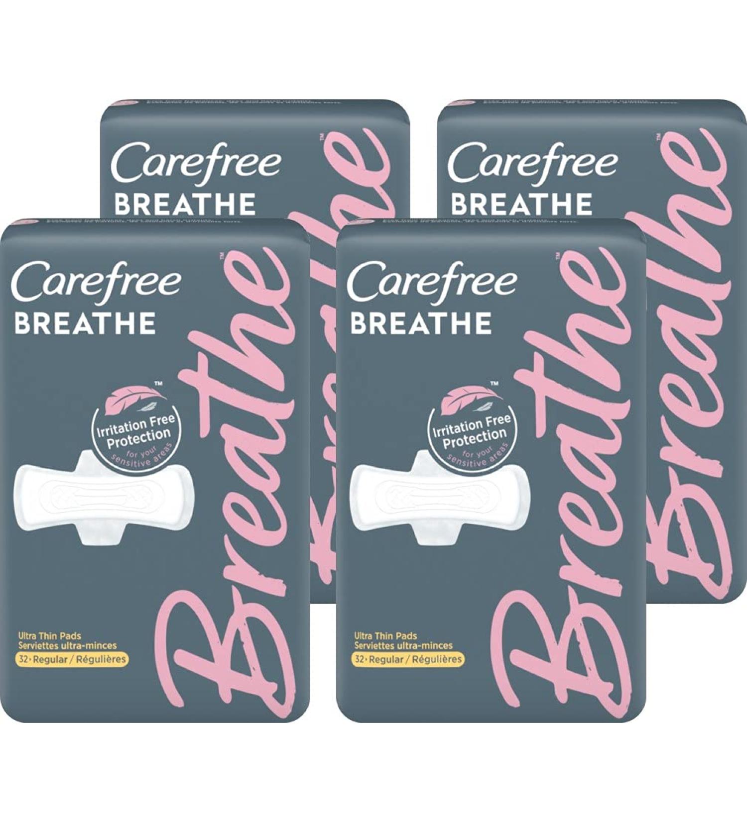 Carefree Breathe Ultra-Thin Regular Pads with Wings 32 Count - Pack of 4 | 128 Count Total - Buy Online on GoSupps.com