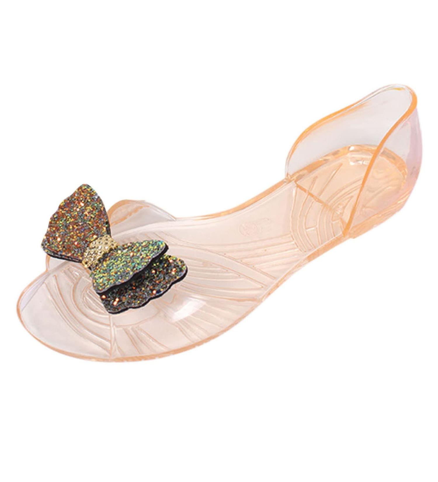 HSYHKDSY Women's Flat Sandals - Sparkly Glitter Casual Summer Shoes Comfortable Holiday Footwear Size 5 UK Orange - Buy Online on GoSupps.com