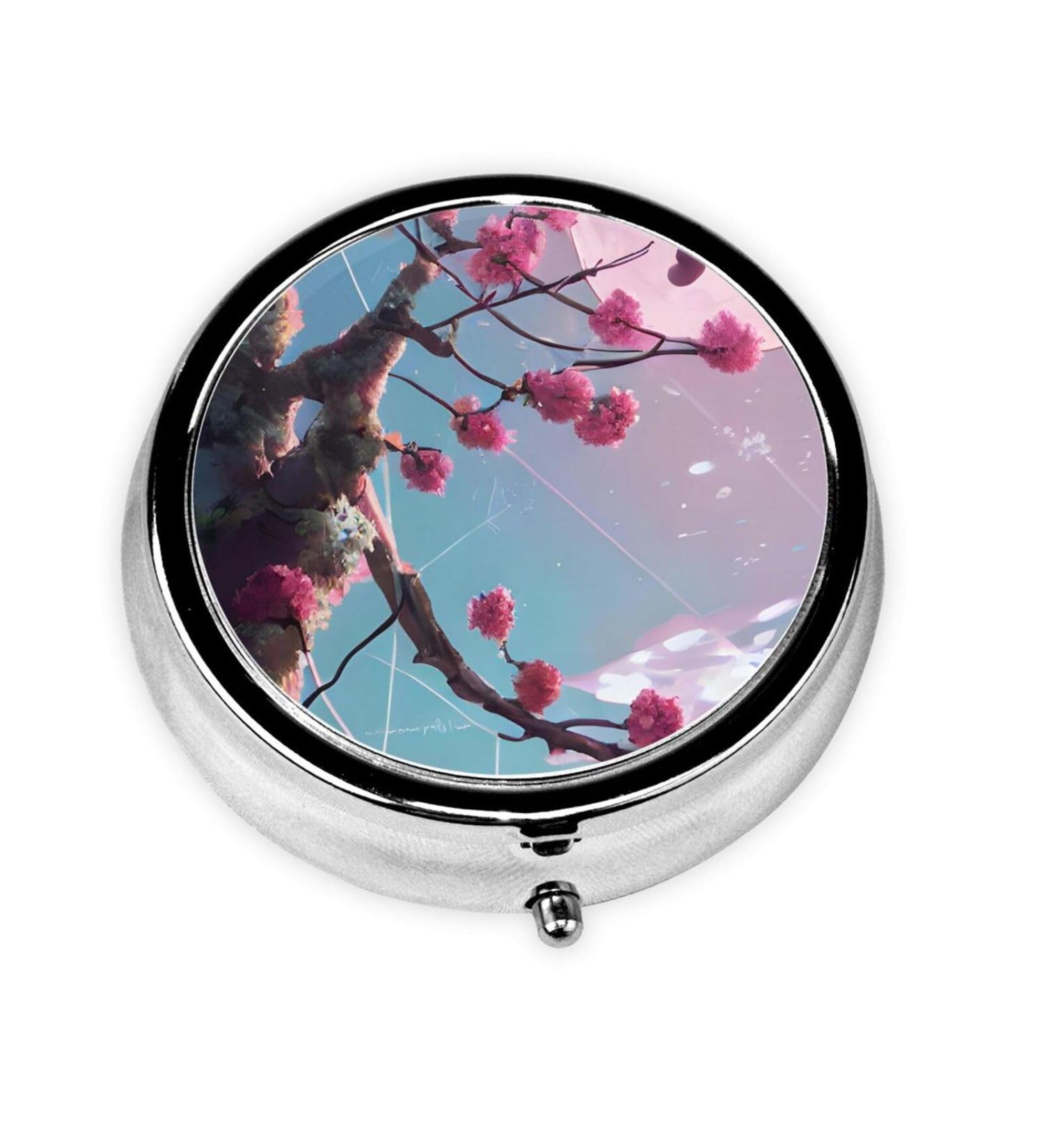 Small Pink Flower Round Pill Box Organizer | 3 Compartment Travel Pill Box for Purse & Pocket - Buy Online on GoSupps.com