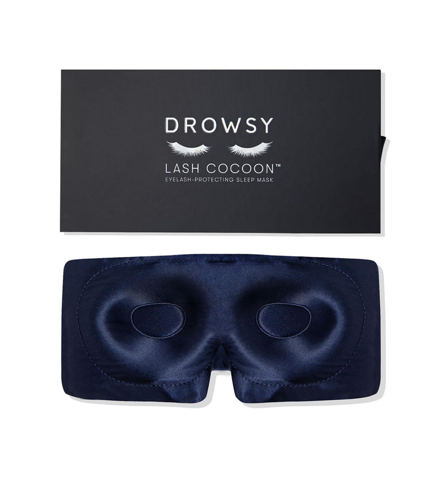 DROWSY Silk Sleep Mask for Eyelash Protection | Natural Lashes & Extensions | Deep Eye Cups Zero Pressure Total Blackout - Midnight Blue - Buy Online on GoSupps.com